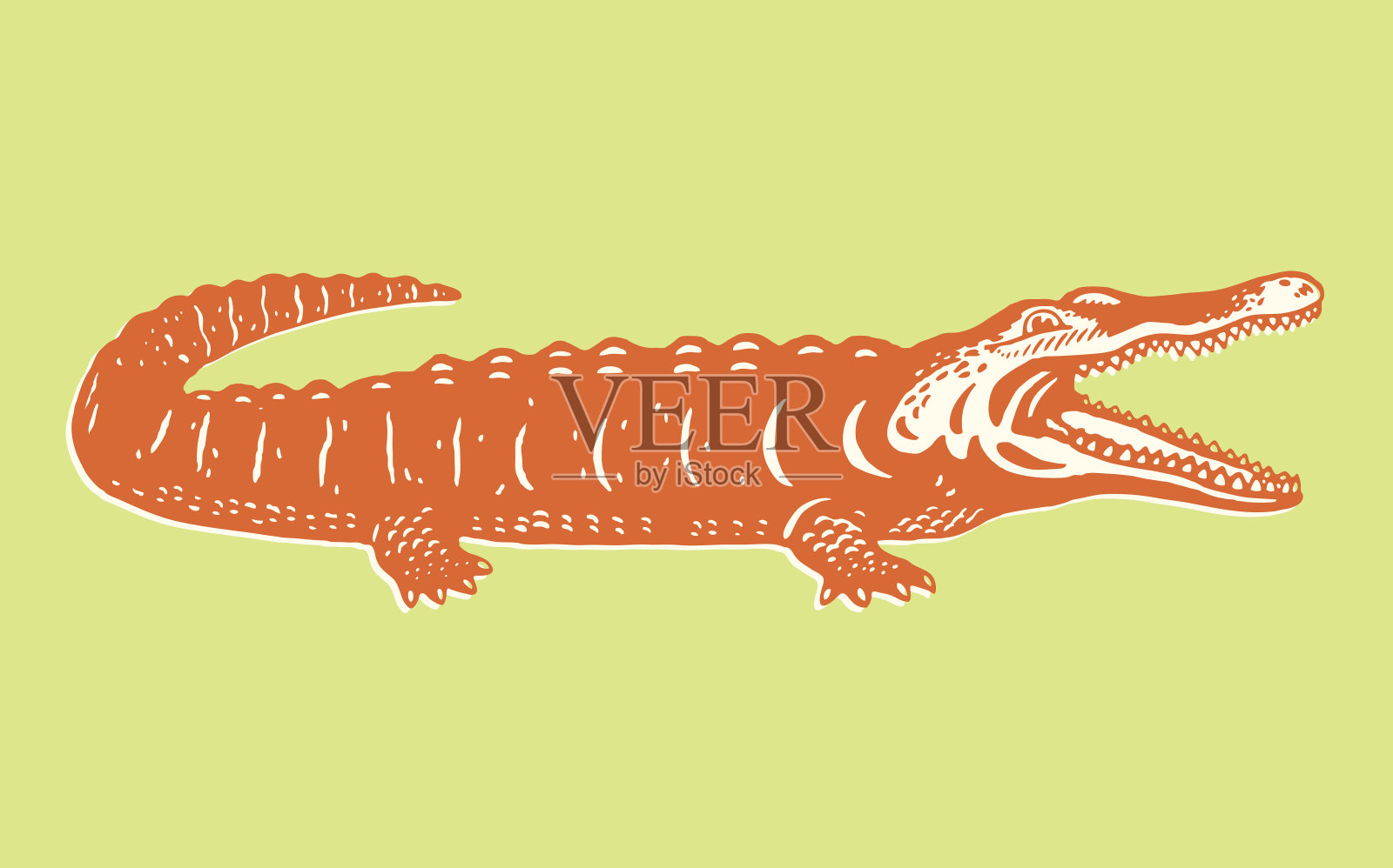绿色背景下橙色鳄鱼的卡通形象设计元素图片
