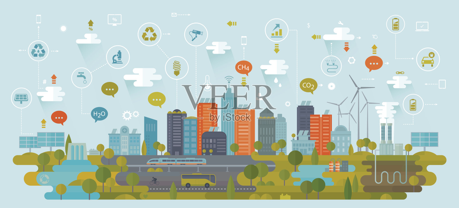 智能绿色城市使用替代能源包括图标插画图片素材