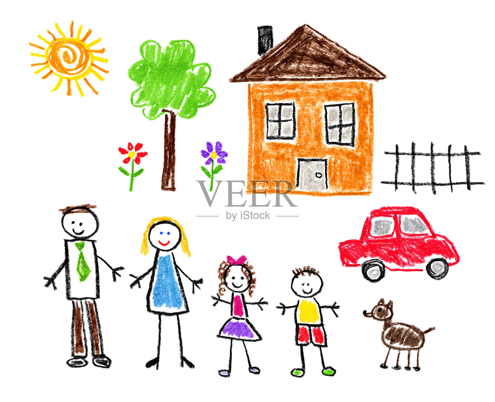 儿童风格绘画-家庭主题插画图片素材