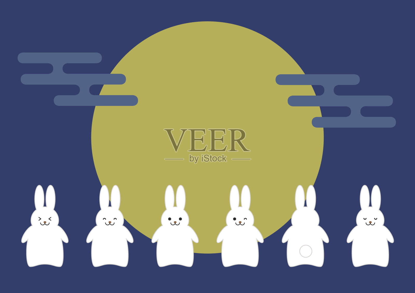 满月和兔子插画图片素材