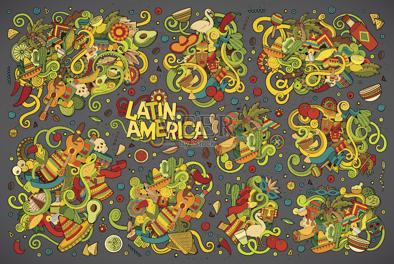 彩色矢量涂鸦拉丁美洲设计插画图片素材