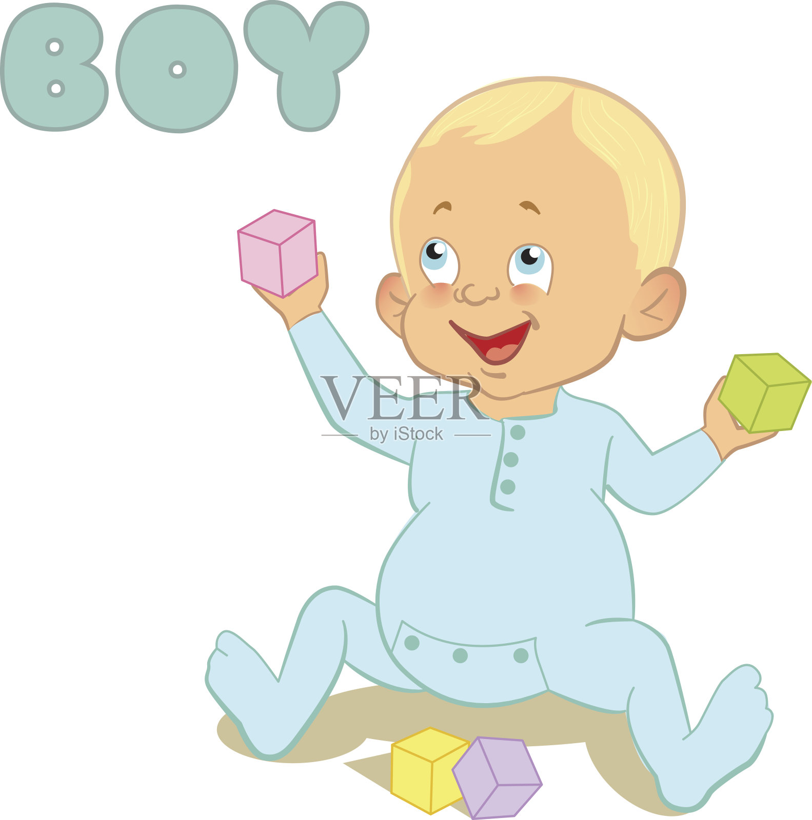 可爱的男孩玩积木。婴儿洗澡设计元素图片