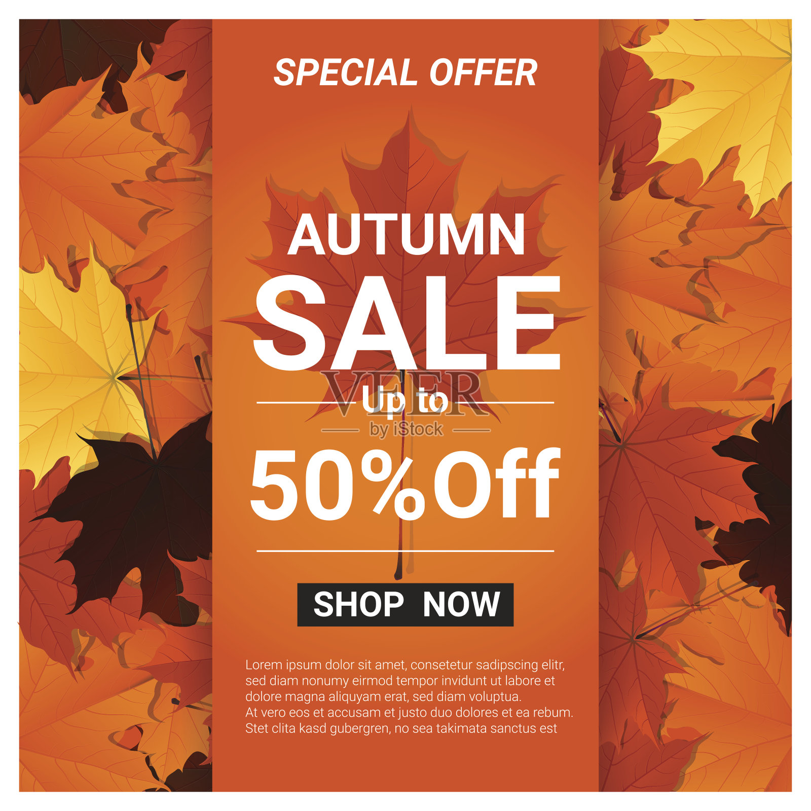 秋天的销售旗帜与彩色的叶子，矢量，插图插画图片素材