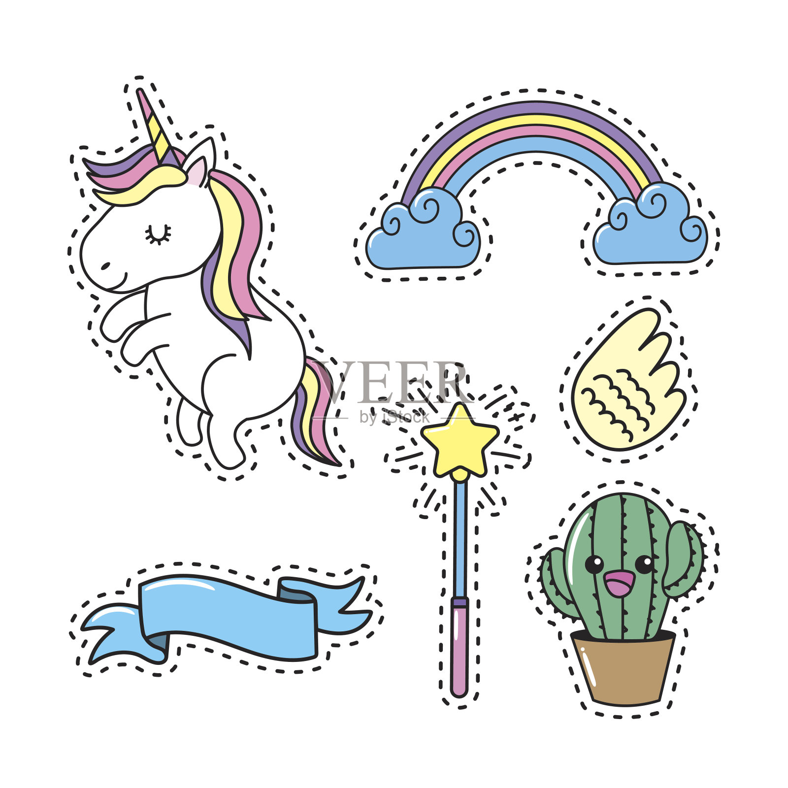 独角兽与彩虹和云的设计插画图片素材