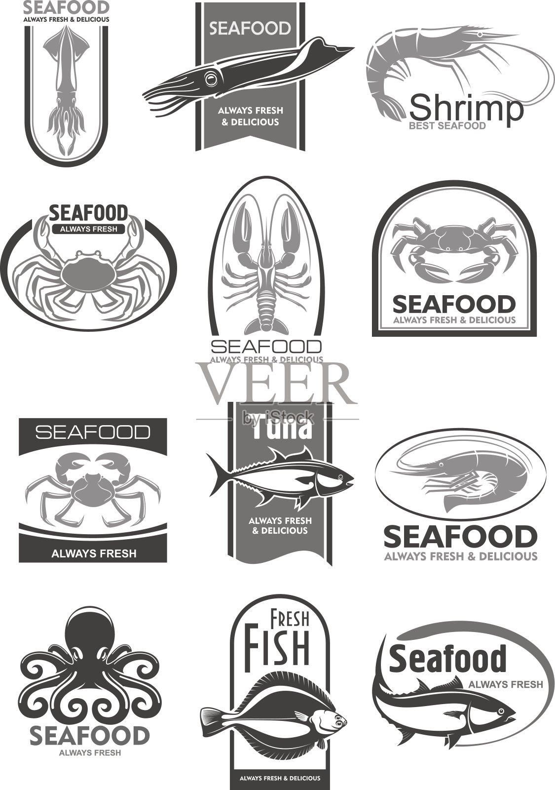 矢量图标海鲜市场或鱼餐厅插画图片素材