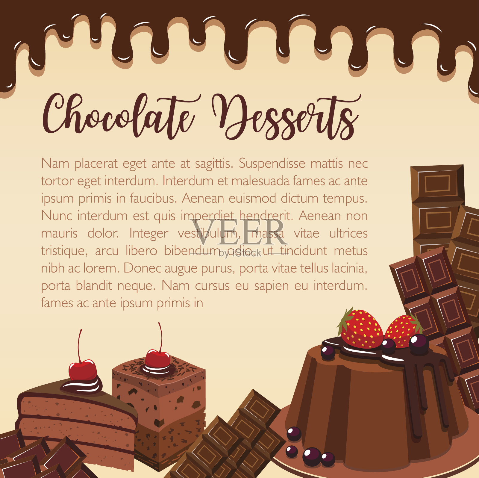 矢量海报的巧克力甜点和蛋糕设计模板素材