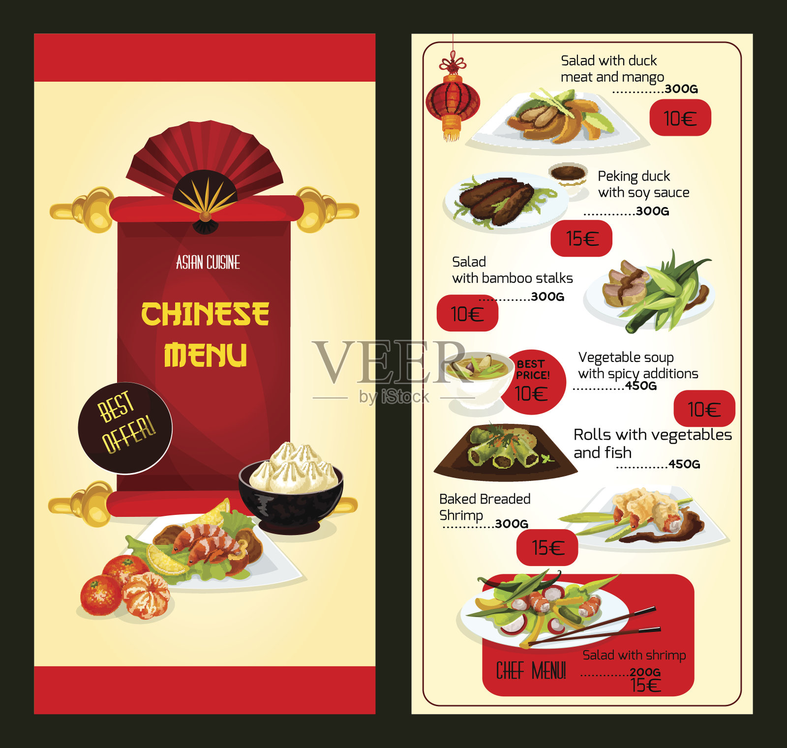 有亚洲菜肴的中餐馆菜单设计模板素材