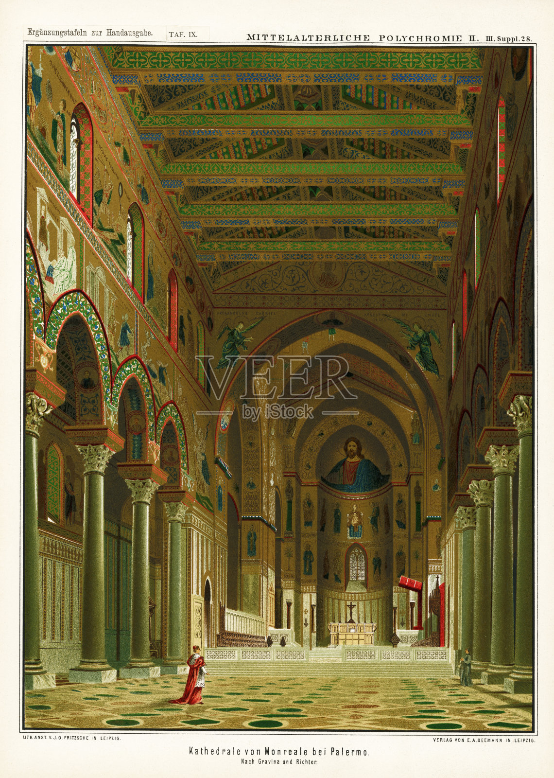 意大利巴勒莫附近的蒙瑞尔大教堂内部插画图片素材
