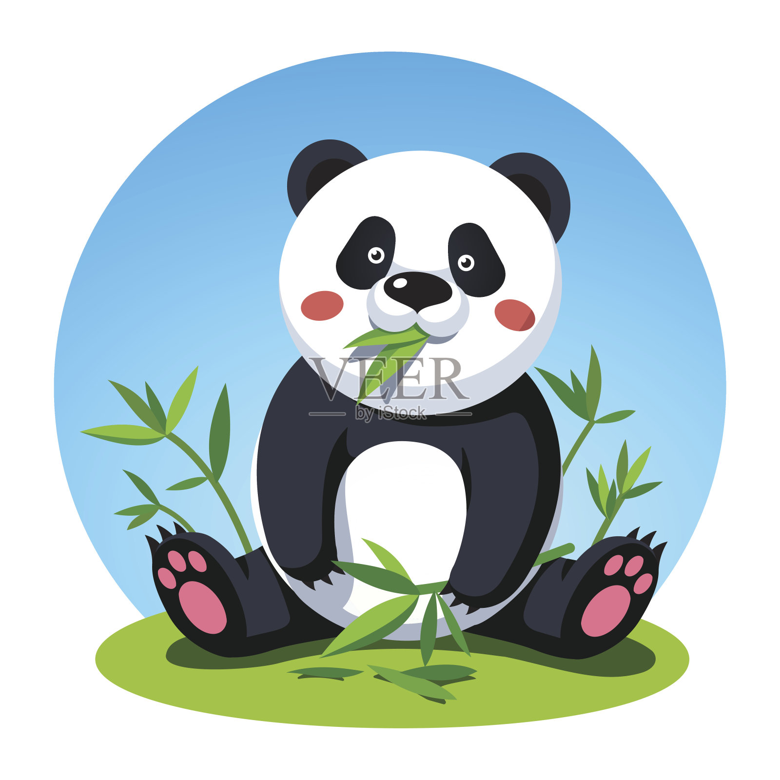 熊猫熊坐着嚼着竹子树叶设计元素图片