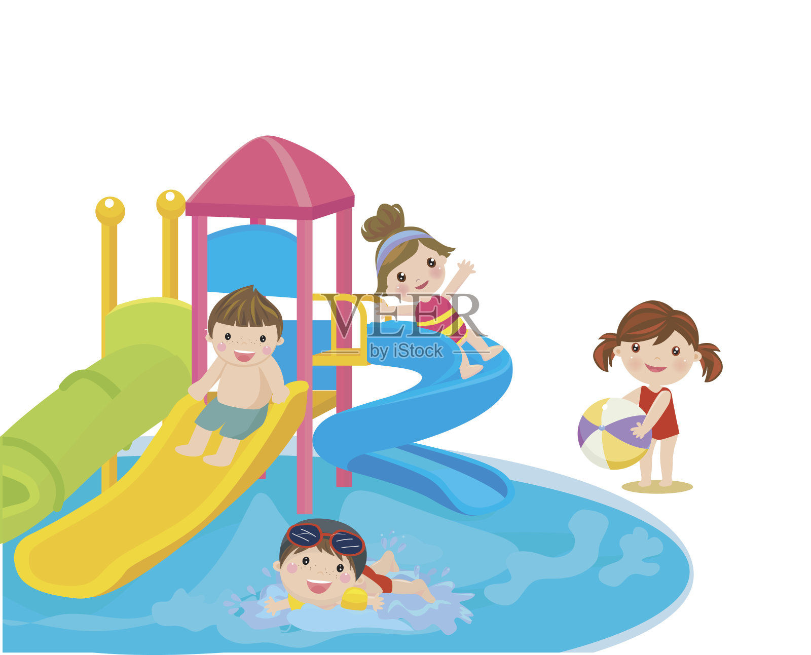 为家庭和孩子准备的滑水道。插画图片素材