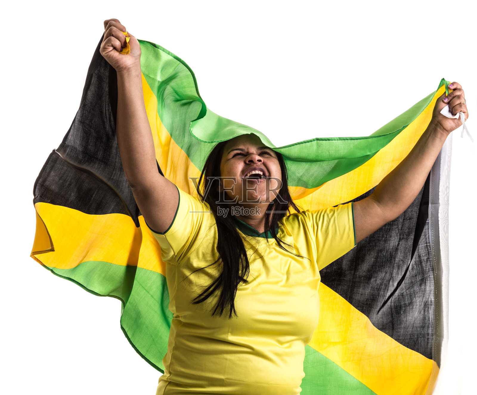 举着国旗的牙买加球迷照片摄影图片