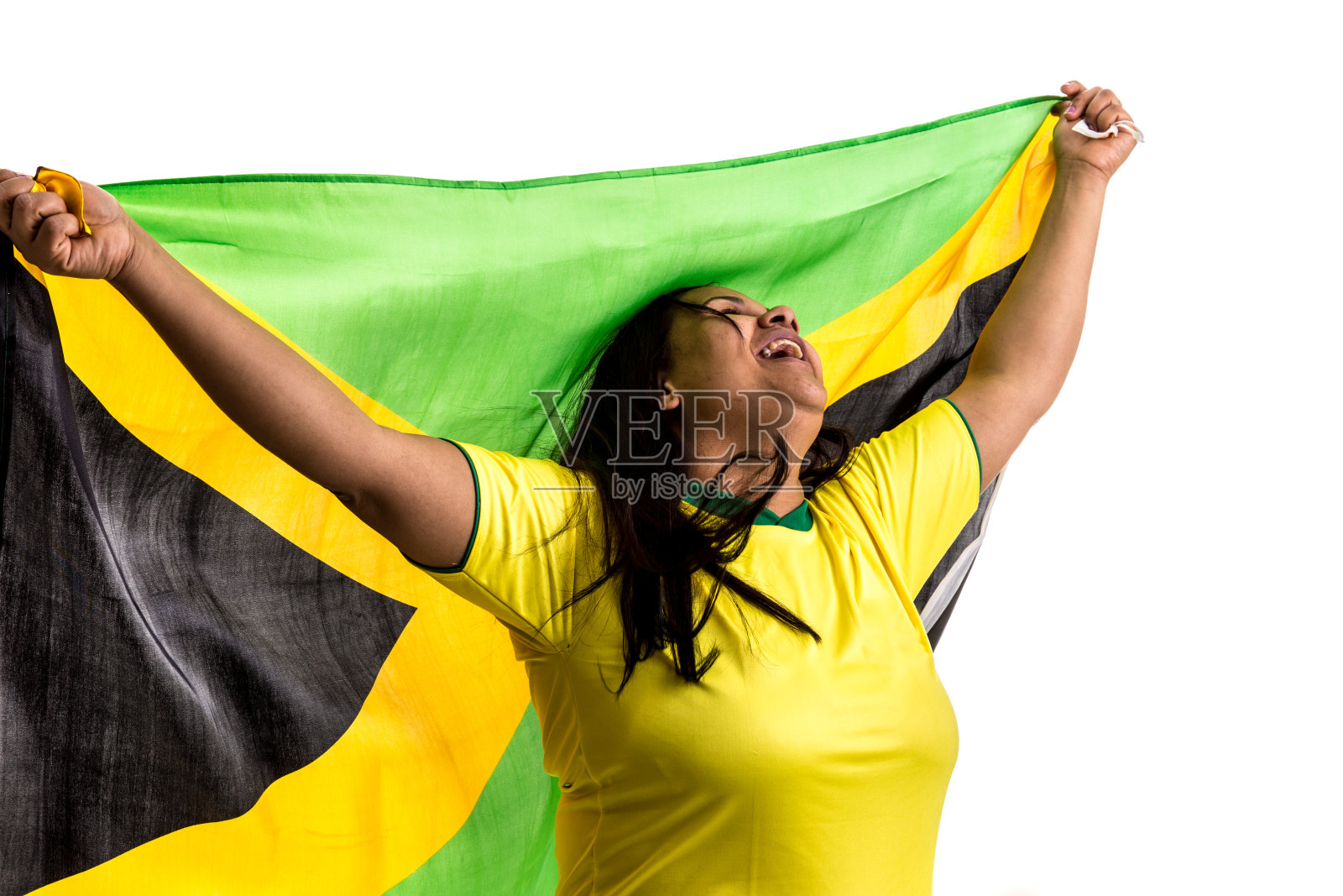 举着国旗的牙买加球迷照片摄影图片
