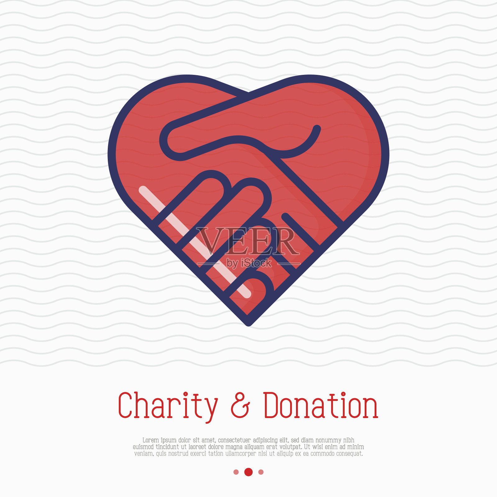 双手呈心形细线状的图标。握手，象征善意、捐赠和慈善。矢量插图。设计元素图片
