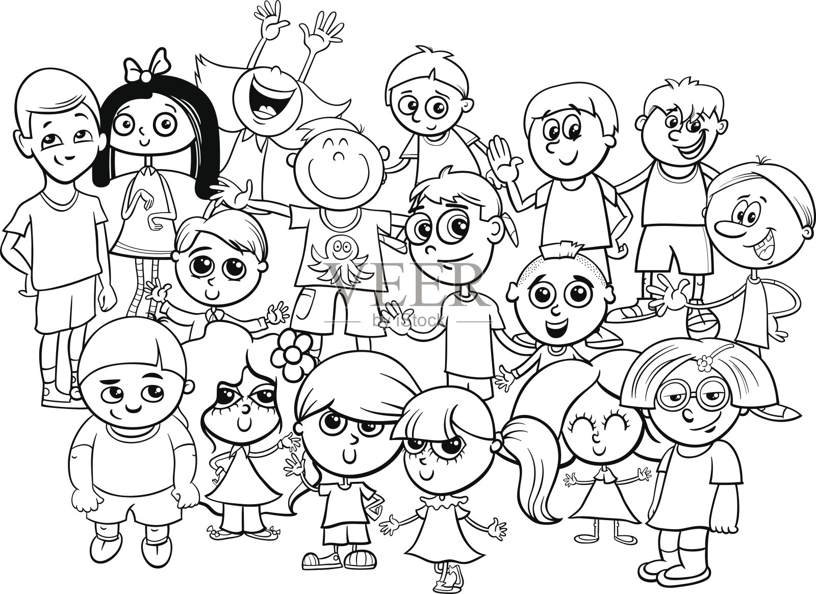 儿童人物组着色书插画图片素材