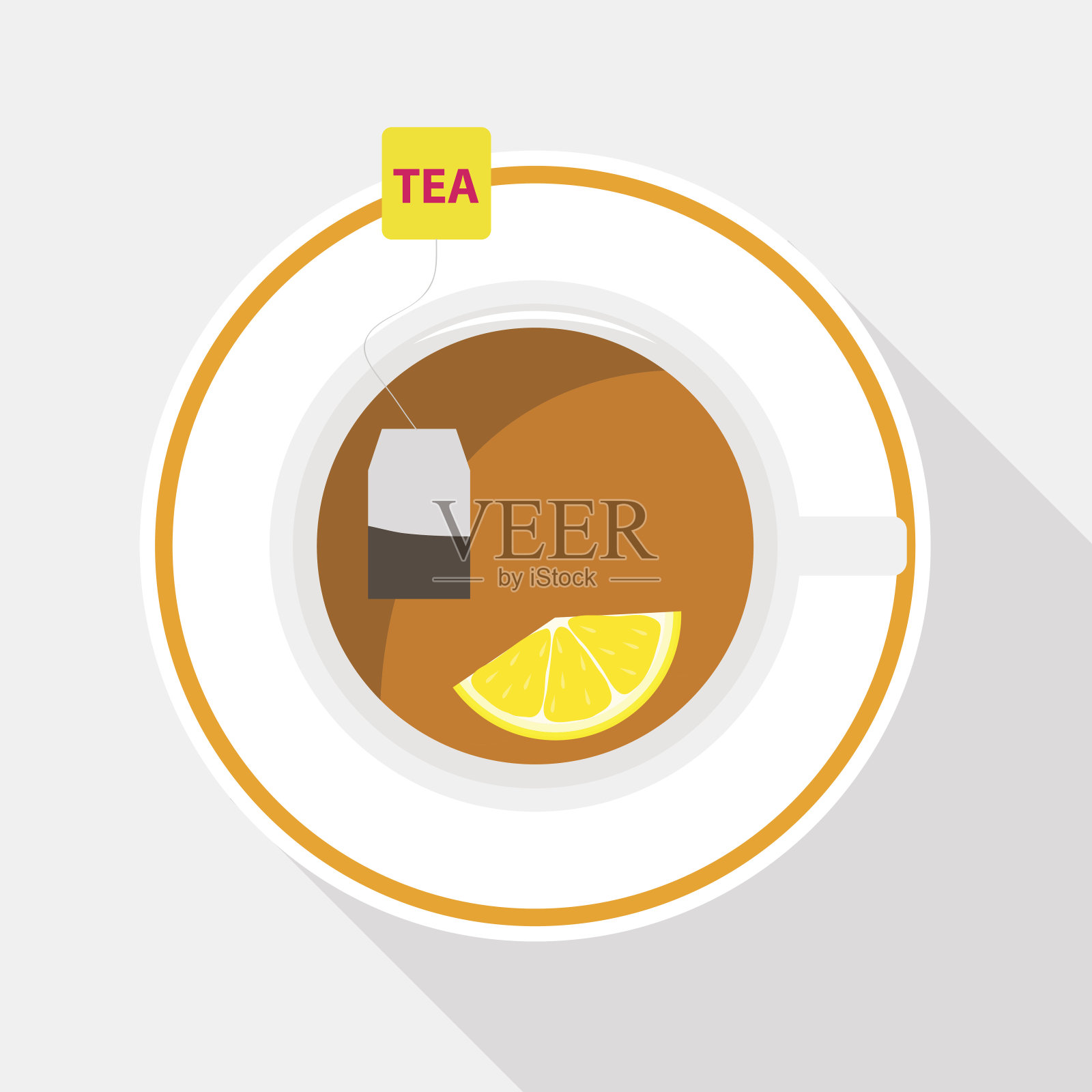 用杯子泡一个带柠檬的茶包。一杯茶。插画图片素材