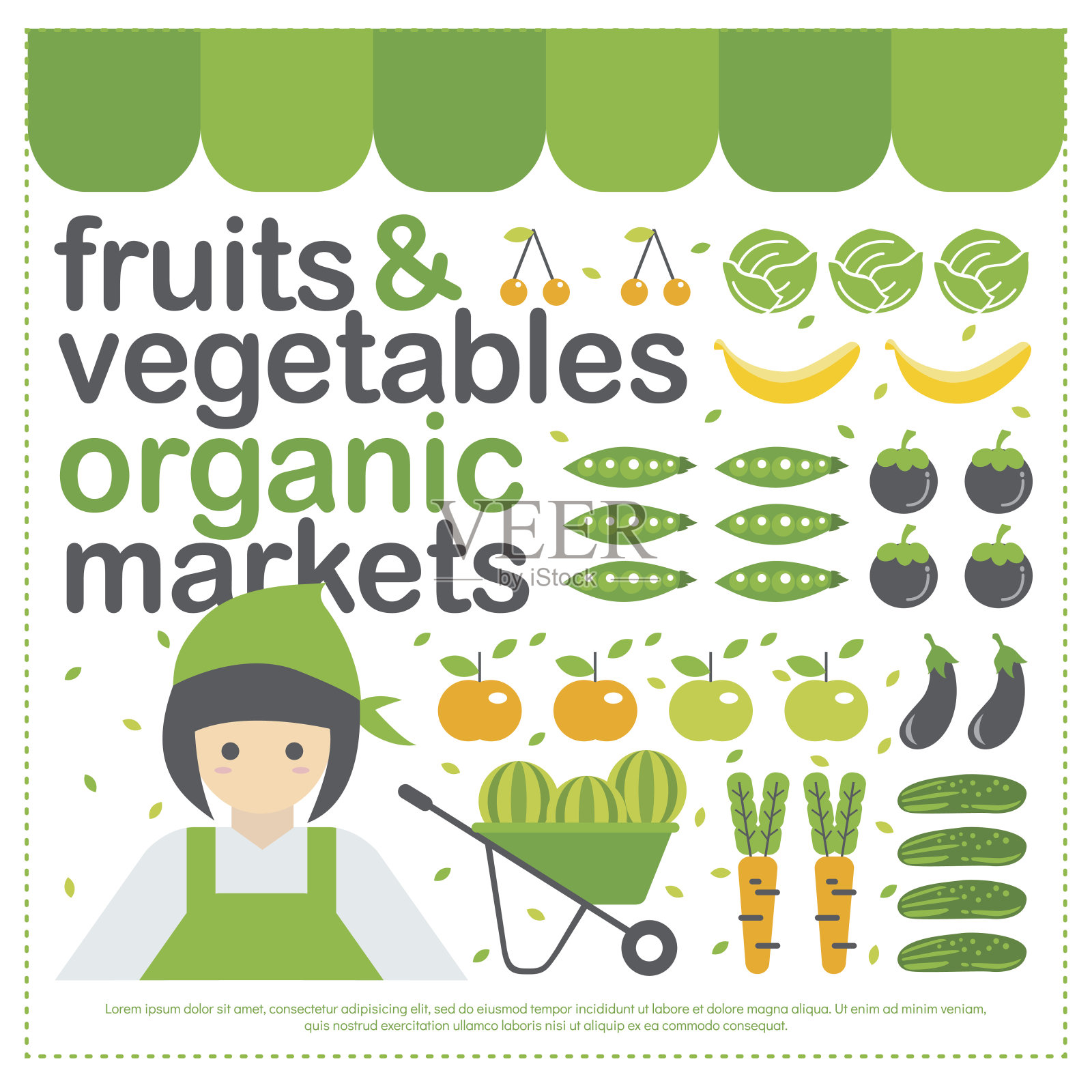 水果蔬菜有机市场信息图表元素。有机环保清洁产品上市，生态绿色有机食品网上市场现代模板信息图表要素插画图片素材