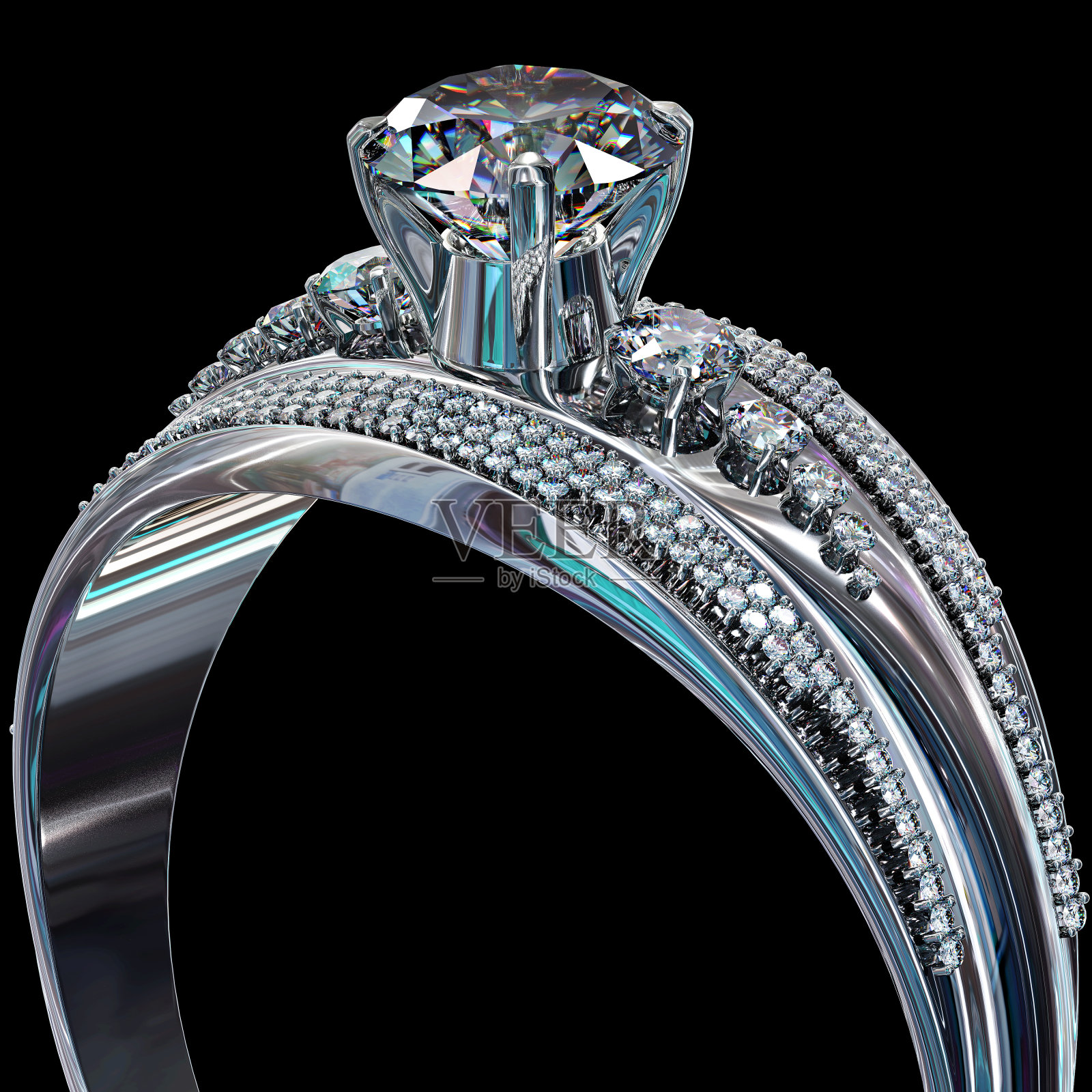 银色订婚戒指与钻石宝石。照片摄影图片