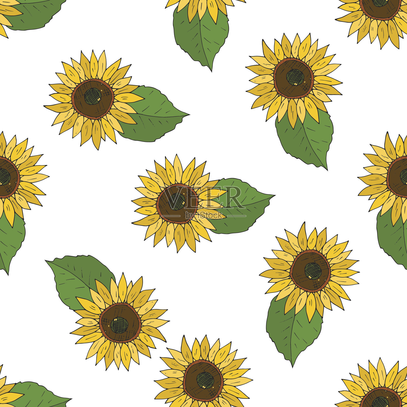 无缝矢量背景与向日葵花设计元素图片