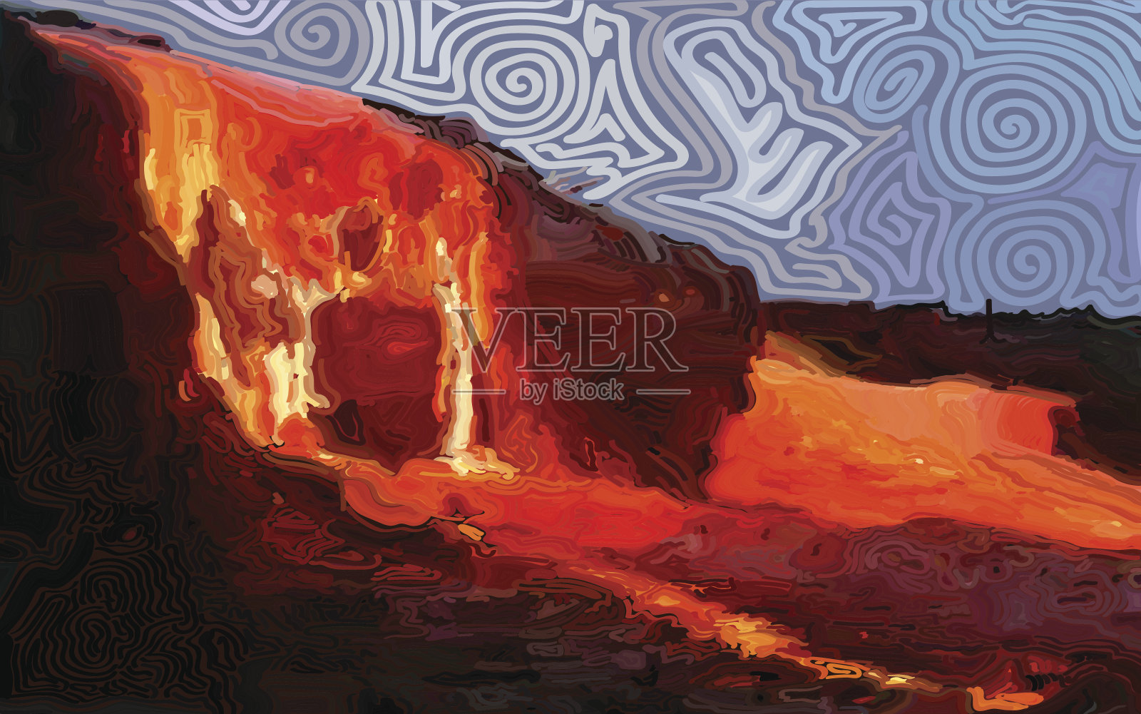 炽热的熔岩河插画图片素材