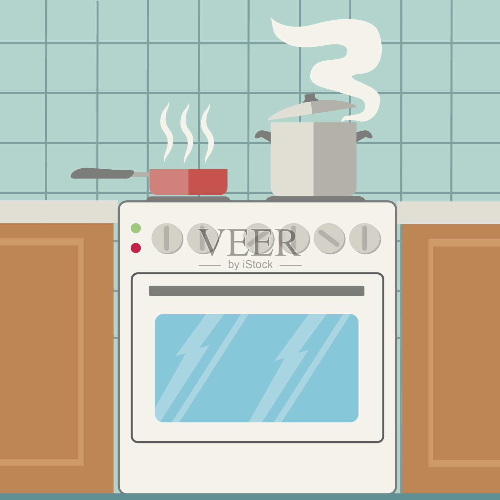锅在厨房炉子上，烹饪矢量插图插画图片素材