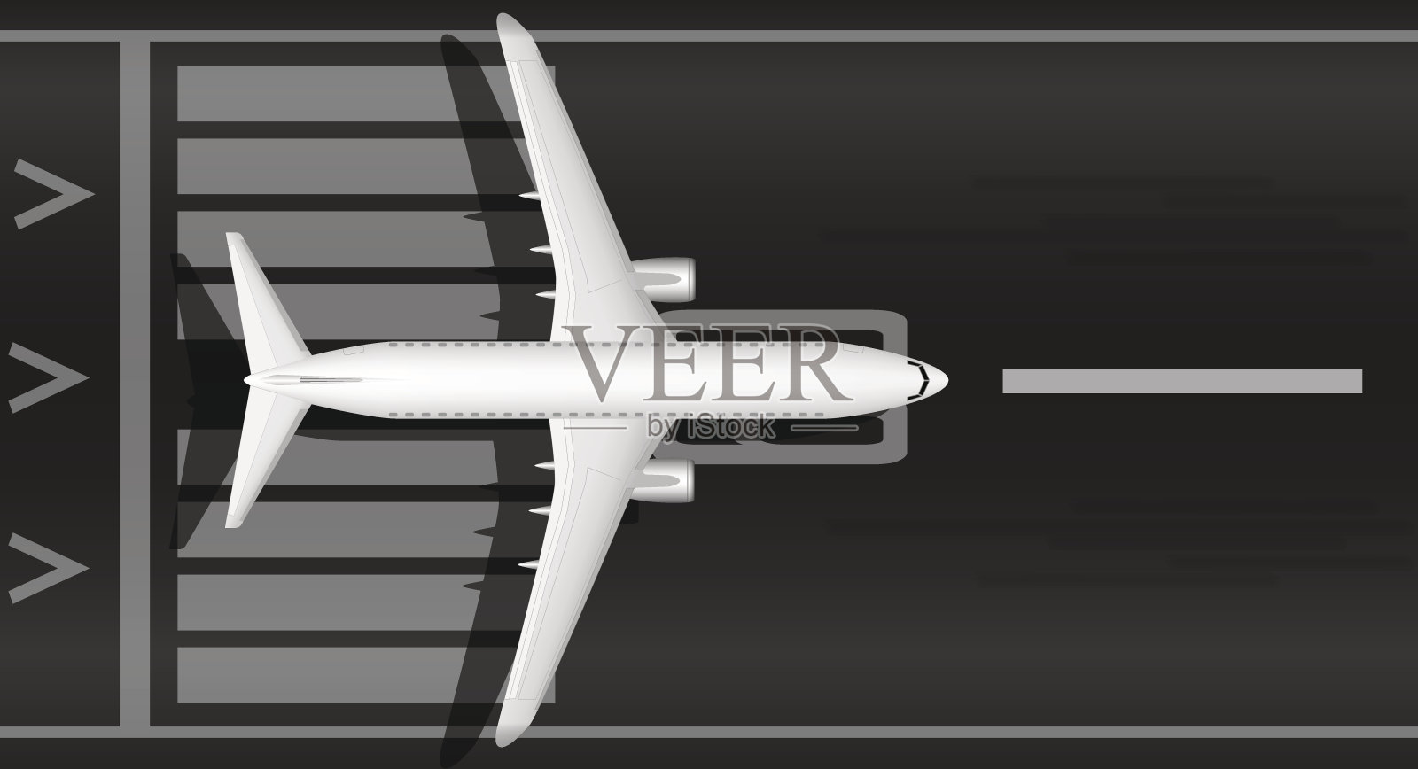 一架现代喷气式客机在跑道上。从以上观点。一个精心设计的图像和大量的小细节。机场标志。插画图片素材