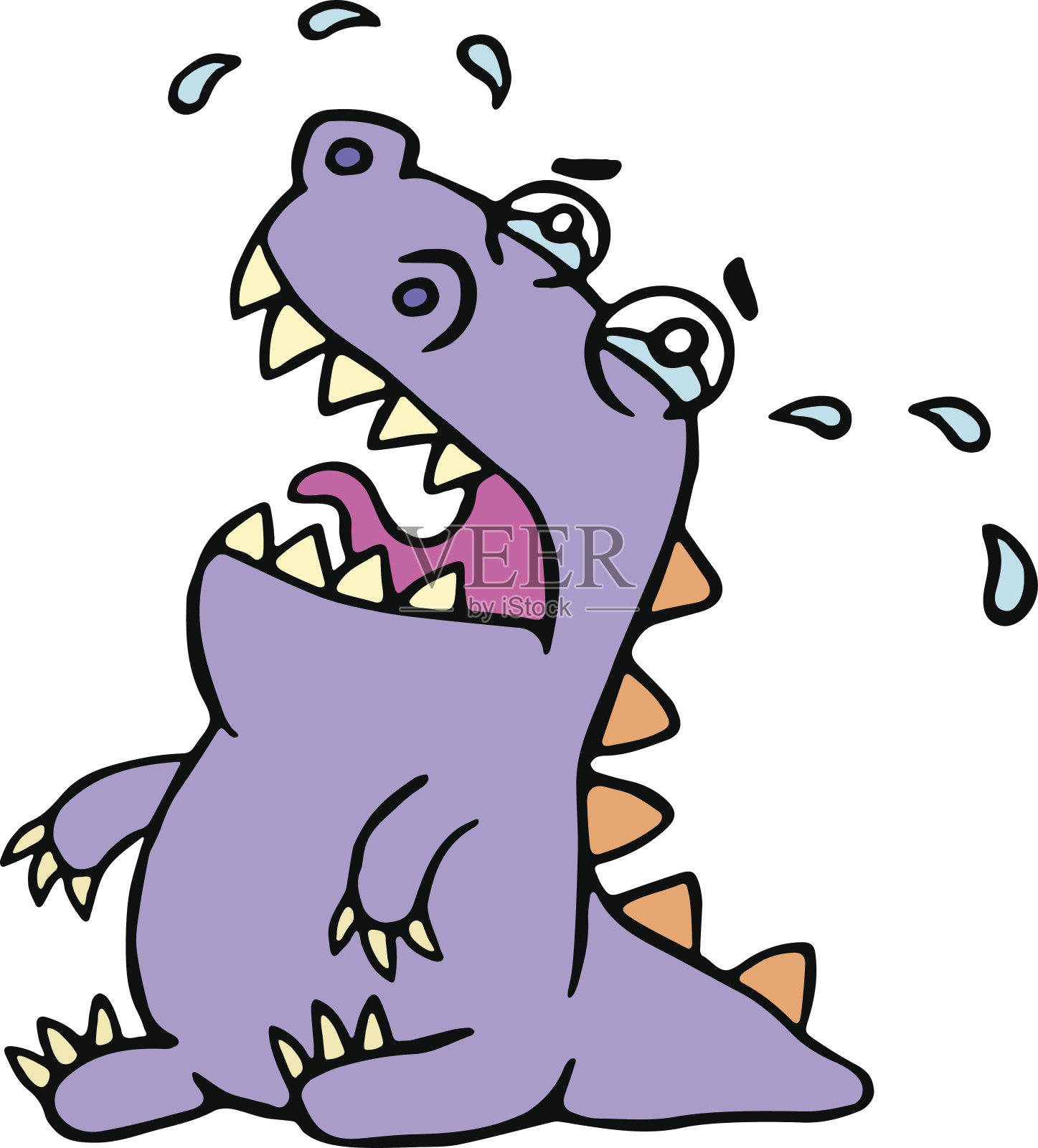 卡通悲伤的紫色鳄鱼。矢量插图。设计元素图片