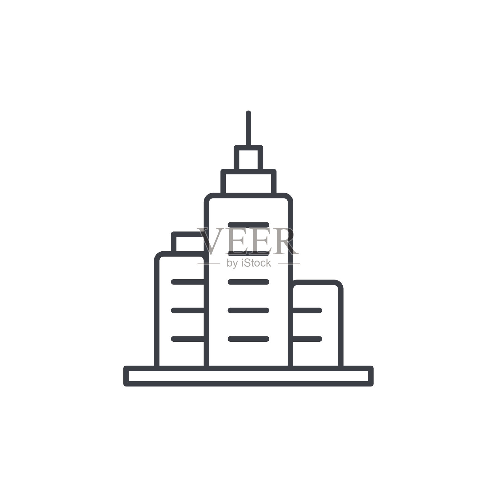 办公城市建筑，城市摩天大楼细线图标。线性向量符号图标素材