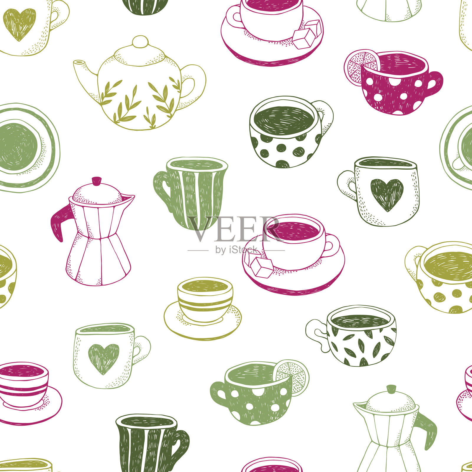 茶和咖啡，图案。插画图片素材
