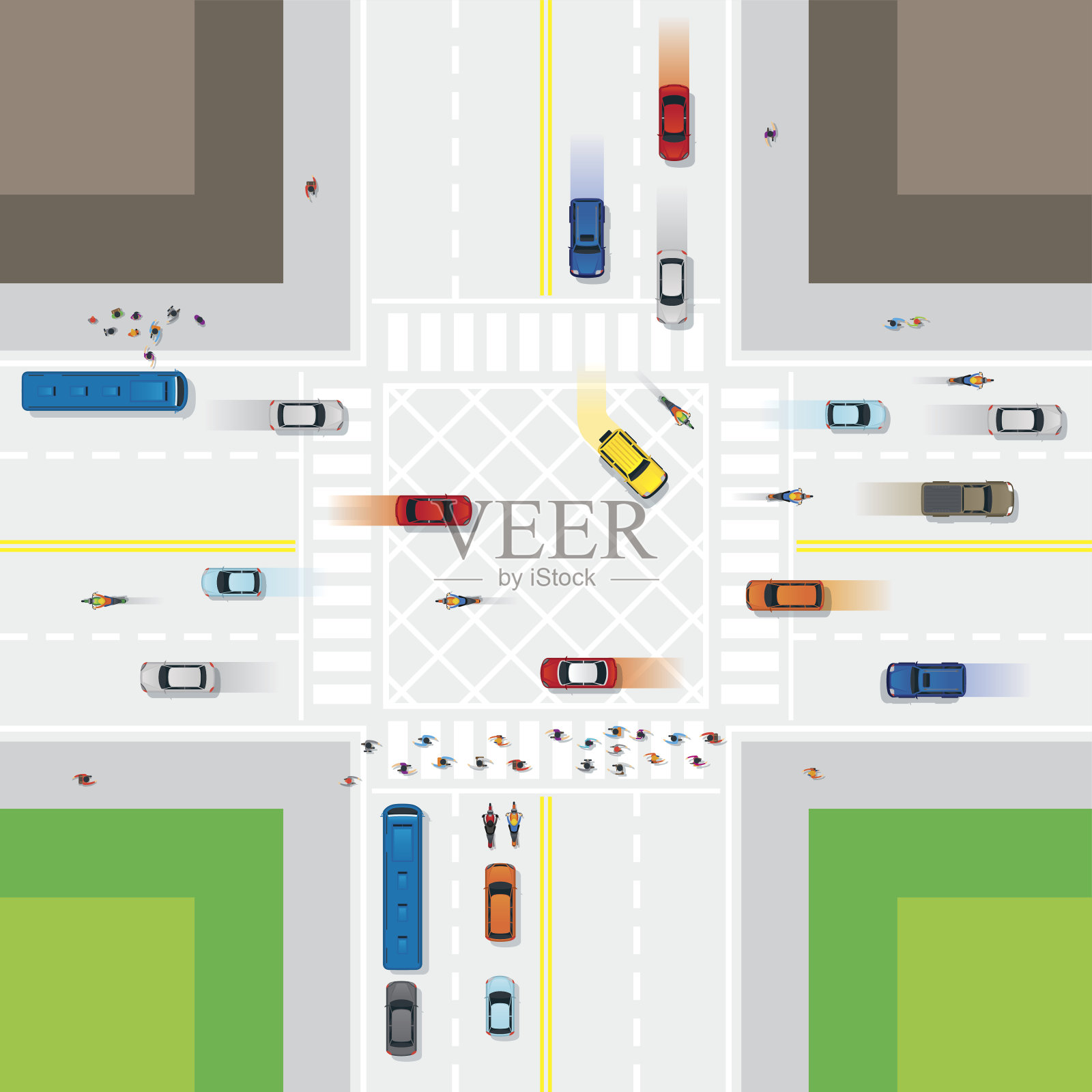行人及车辆的道路及交汇处插画图片素材