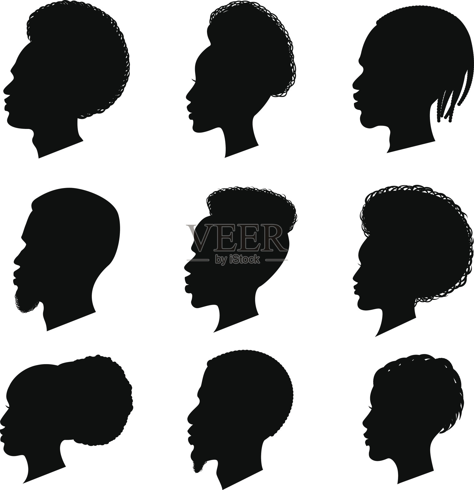 非洲人黑色剪影集插画图片素材