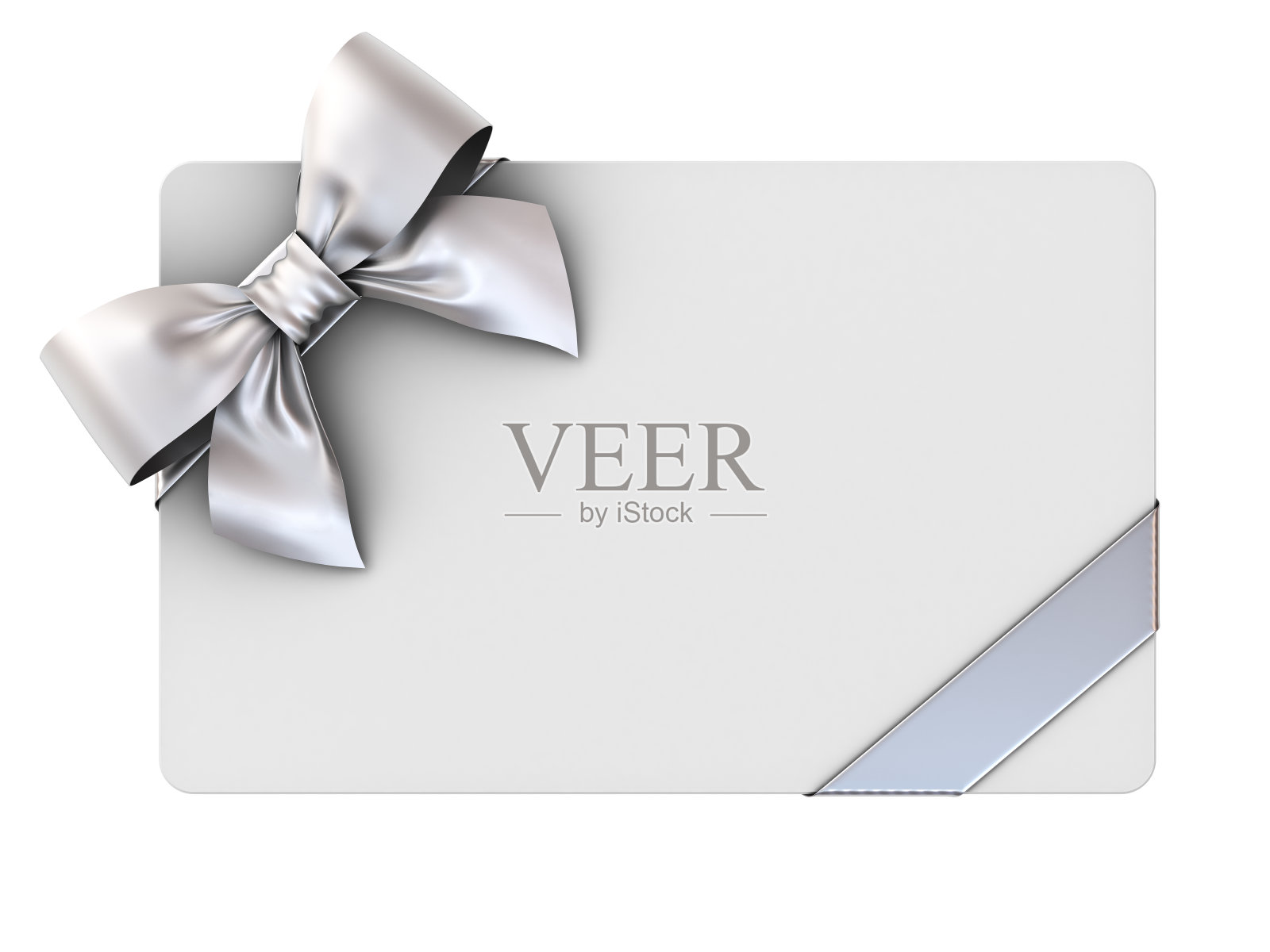 空白礼品卡与银色丝带和弓孤立在白色背景。三维渲染照片摄影图片
