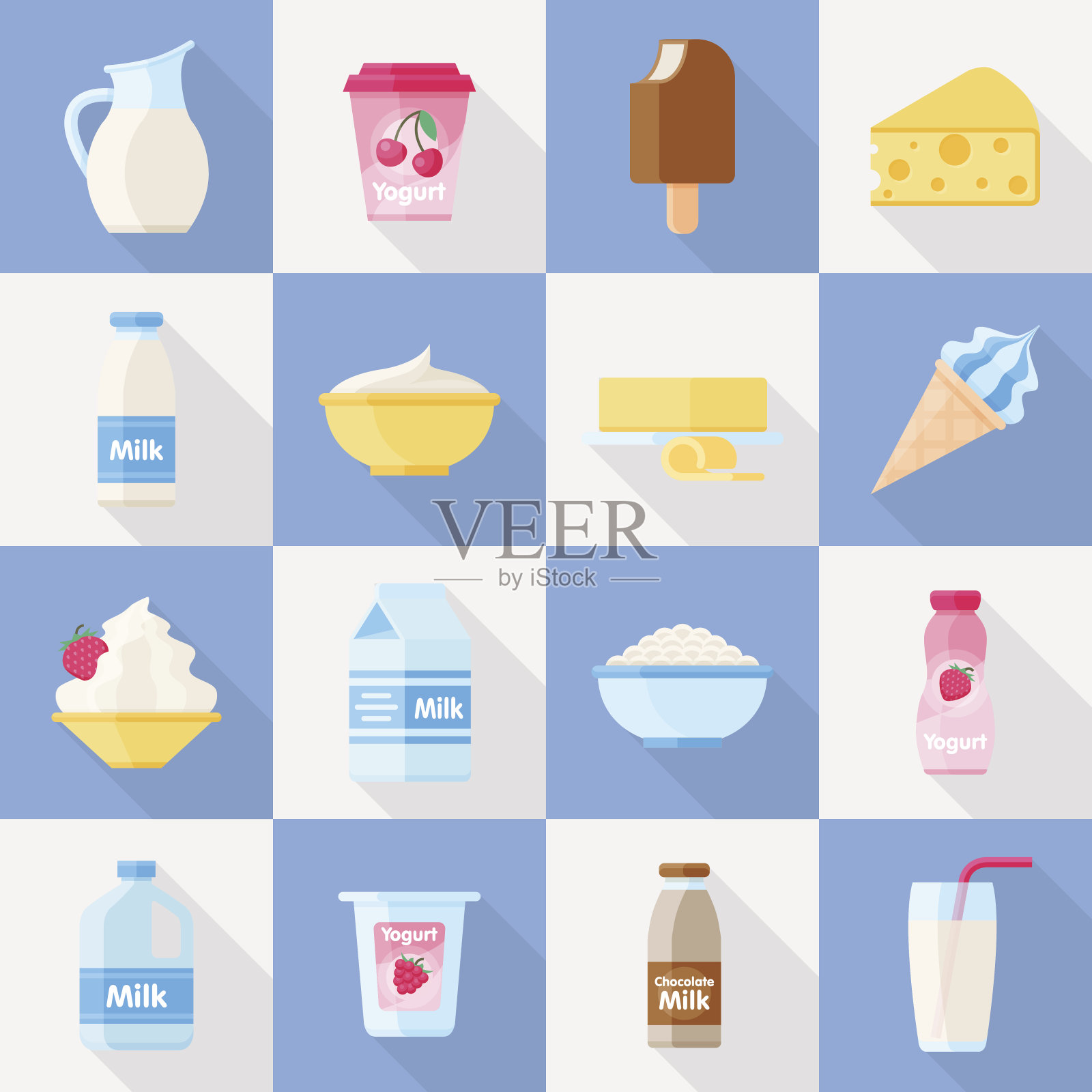 牛奶产品平面图标设置插画图片素材