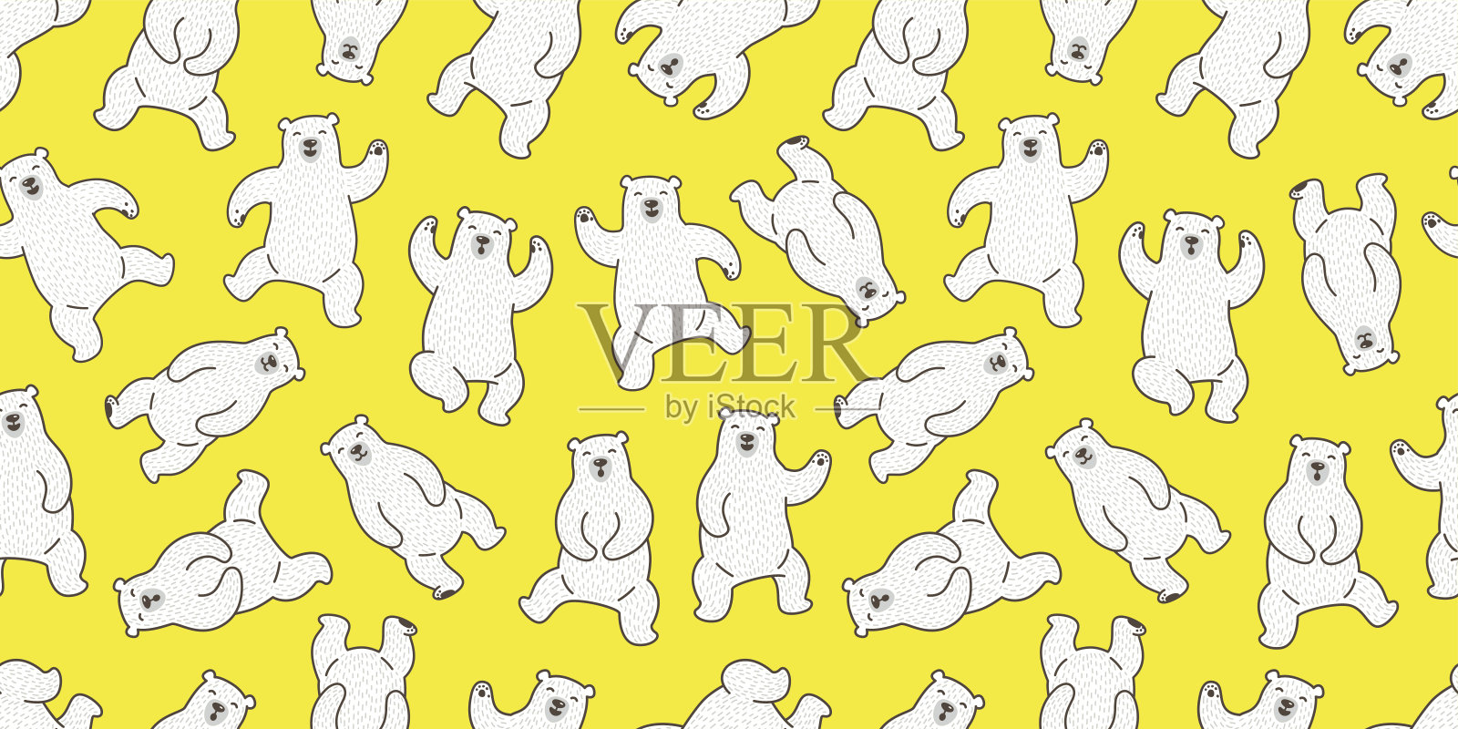 北极熊舞蹈无缝图案涂鸦壁纸背景矢量插画图片素材