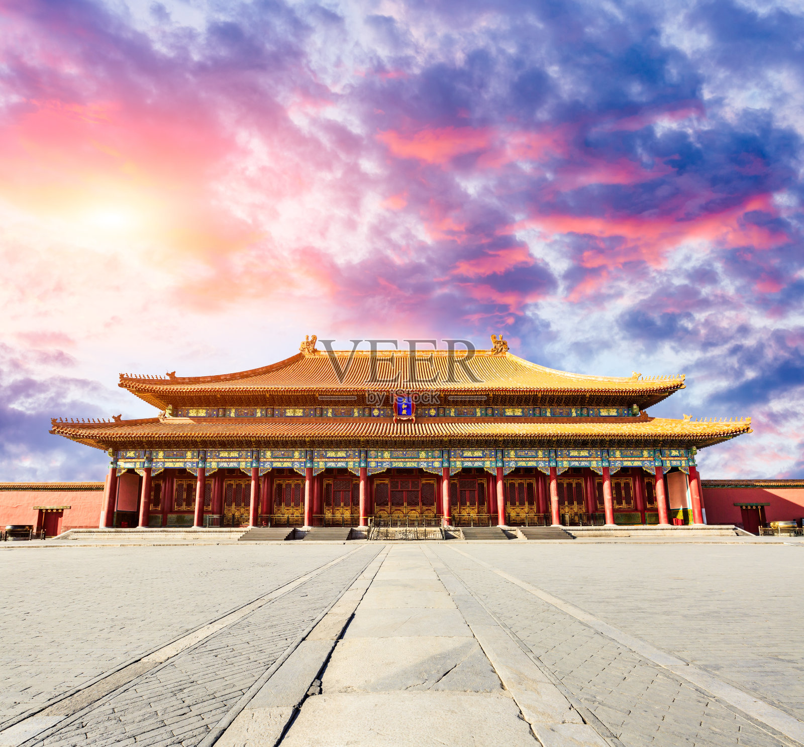 日落时著名的紫禁城，中国北京照片摄影图片