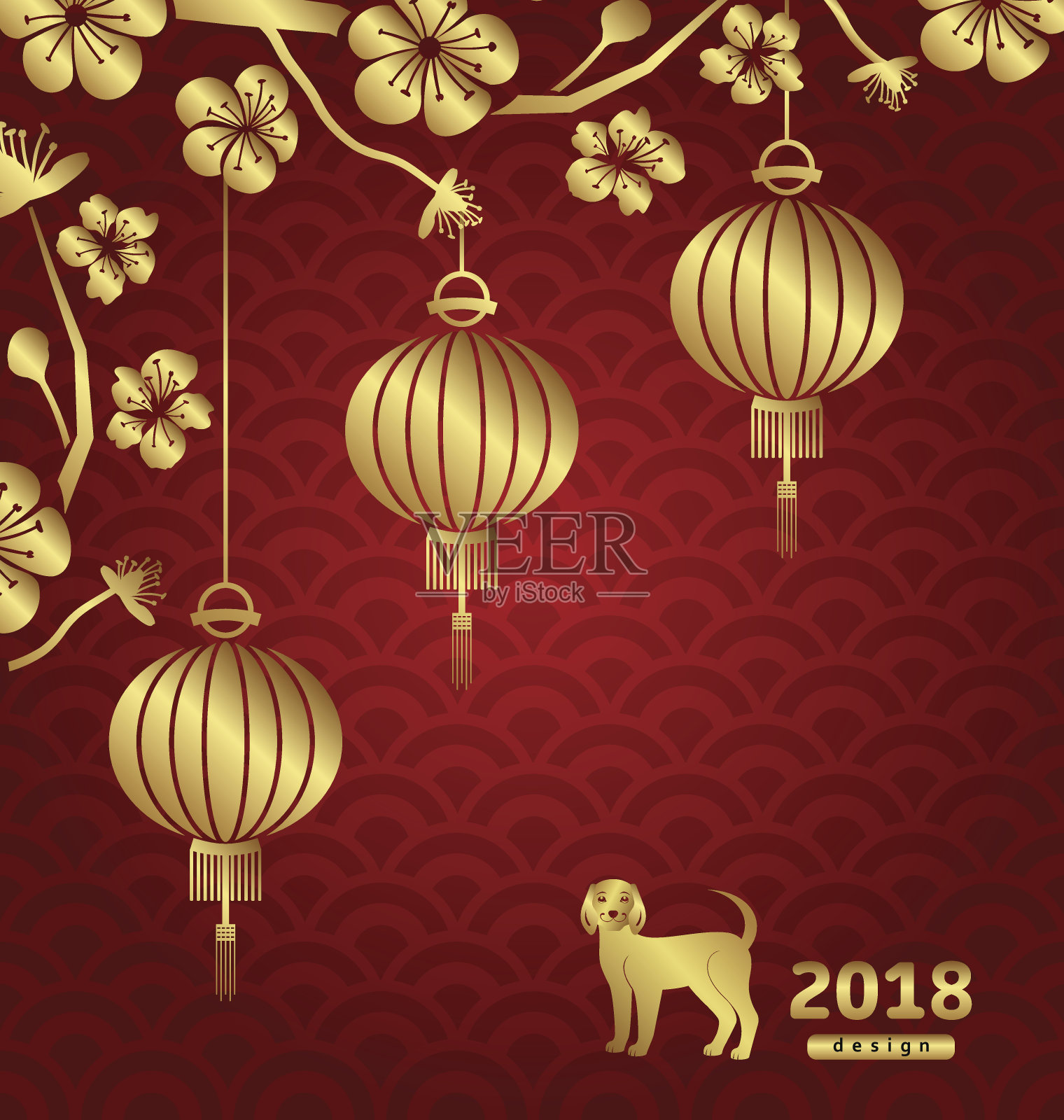 2018中国新年快乐东方卡插画图片素材