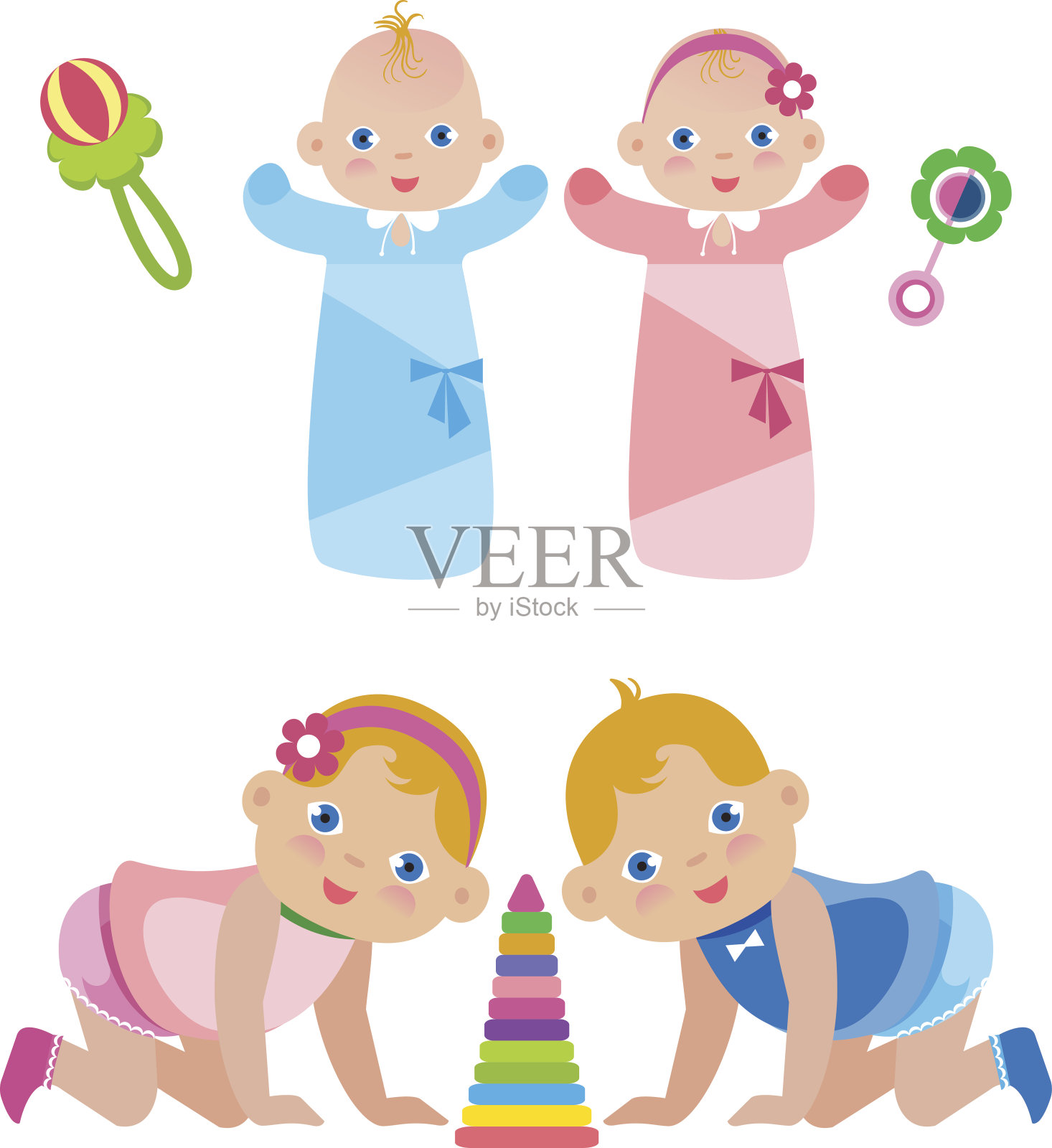 新生儿穿尿布，孩子跪着爬设计元素图片