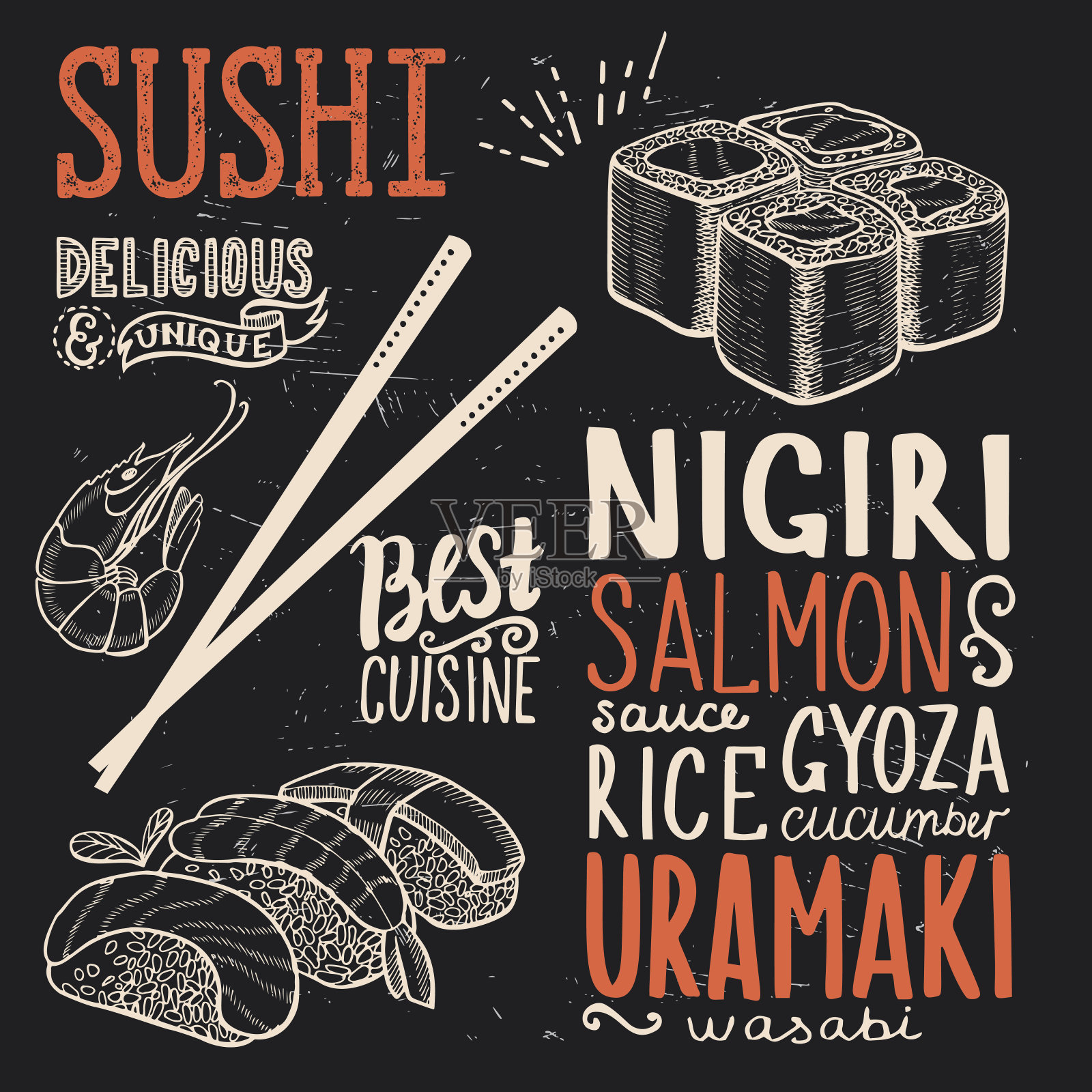 餐厅寿司海报。插画图片素材