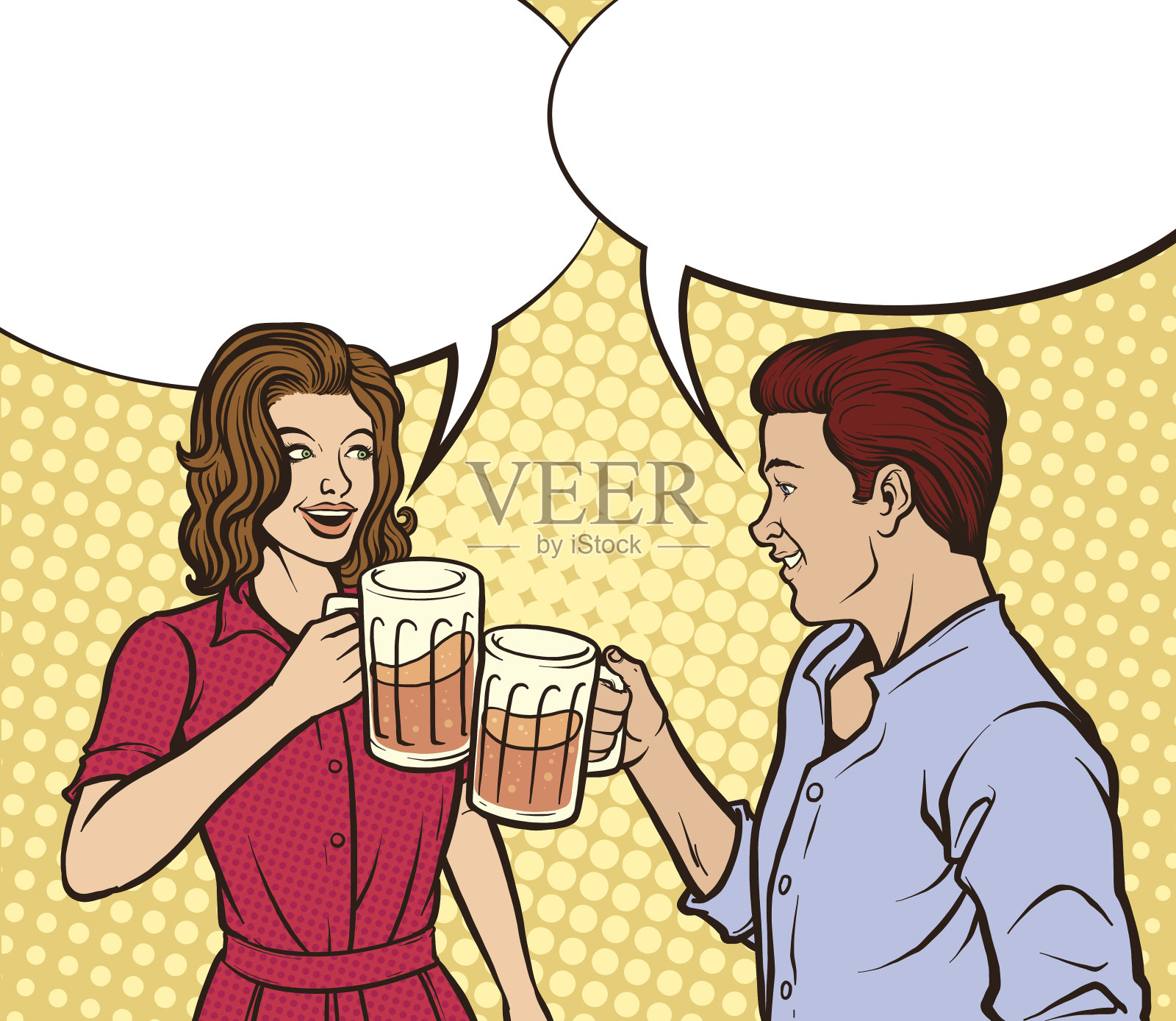 两人喝啤酒插画图片素材
