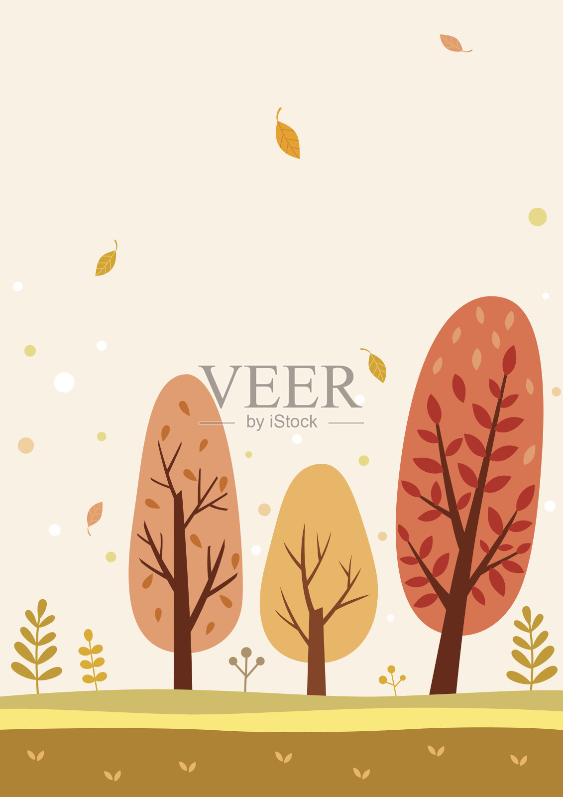 秋天的树木景观插画图片素材