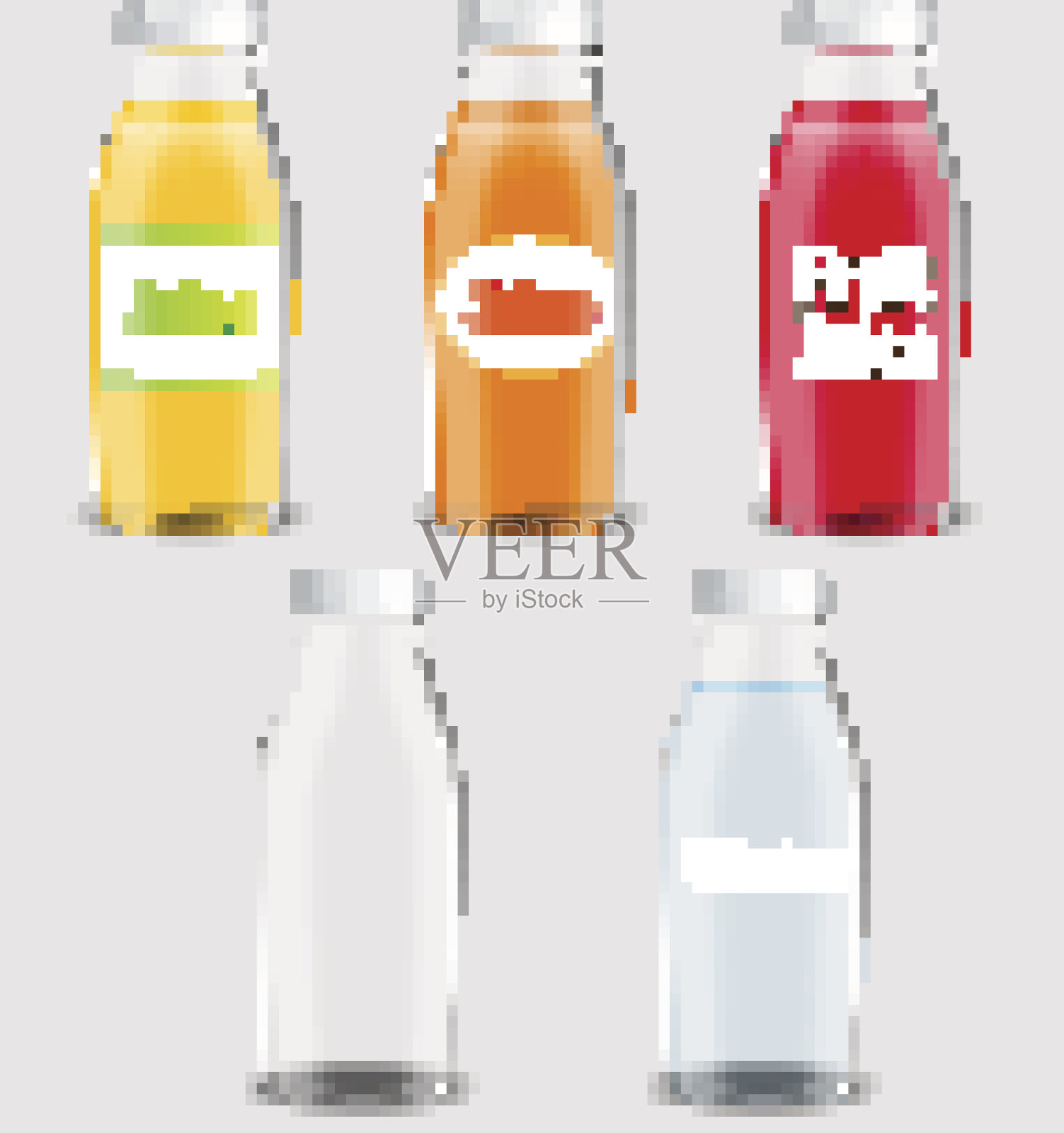 果汁产品广告。向量3 d演示。瓶模板设计。果汁品牌包装广告海报布局。满的和空的玻璃瓶插画图片素材