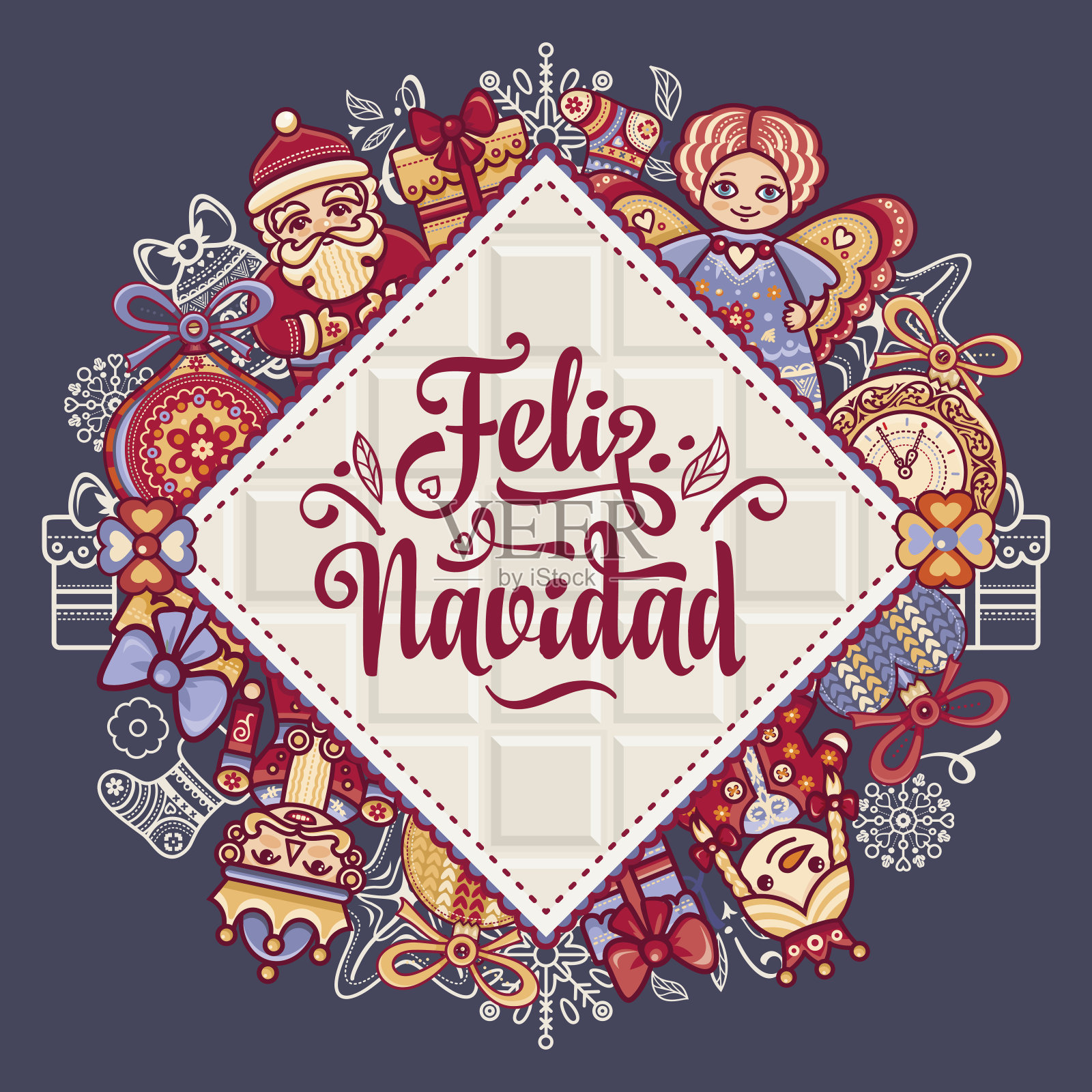 圣诞快乐。西班牙语圣诞贺卡。插画图片素材