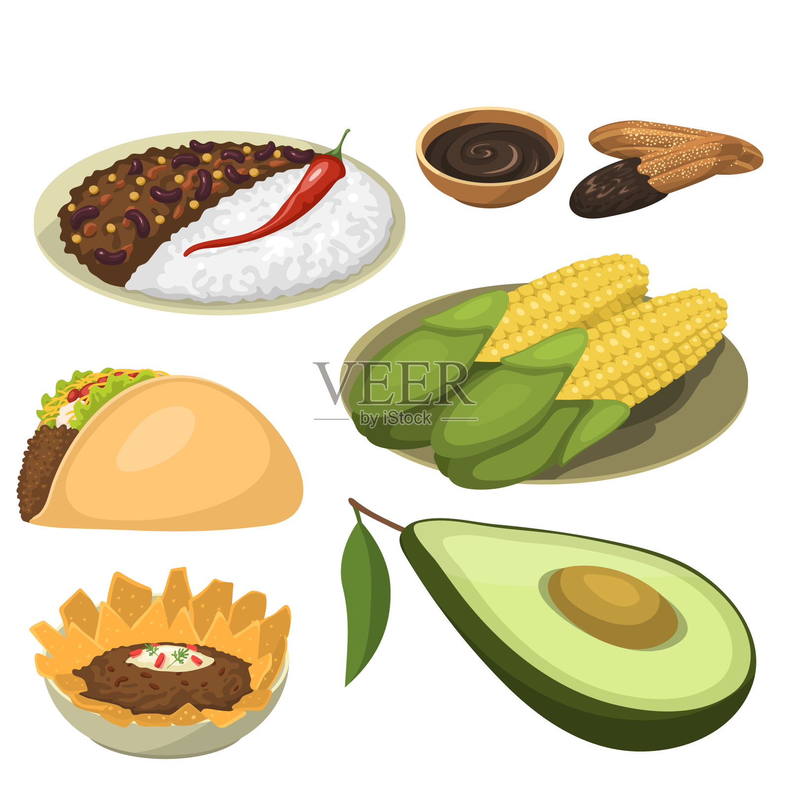 墨西哥传统食物餐盘孤立午餐酱墨西哥菜矢量插图设计元素图片