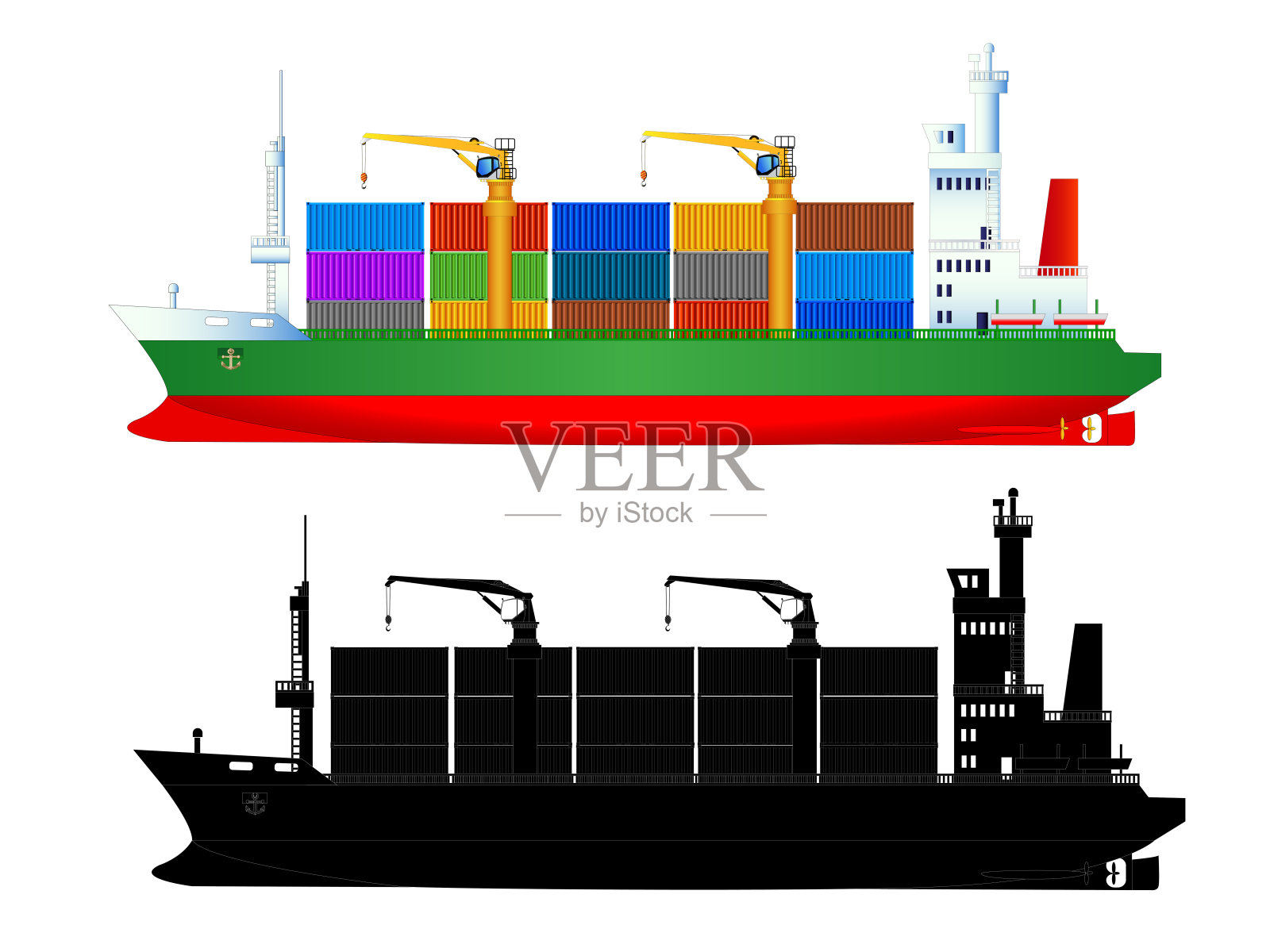 Сontainer ship and silhouette, isolated, vector设计元素图片