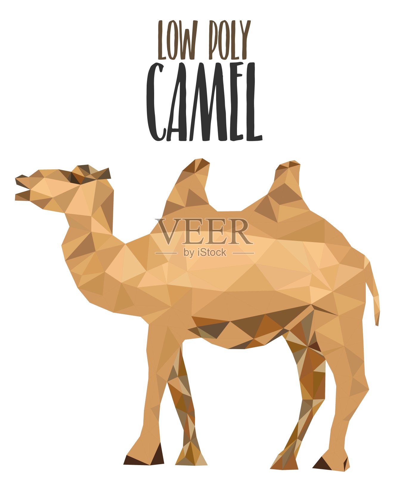 低多边形模型动物与沙漠骆驼矢量插图插画图片素材