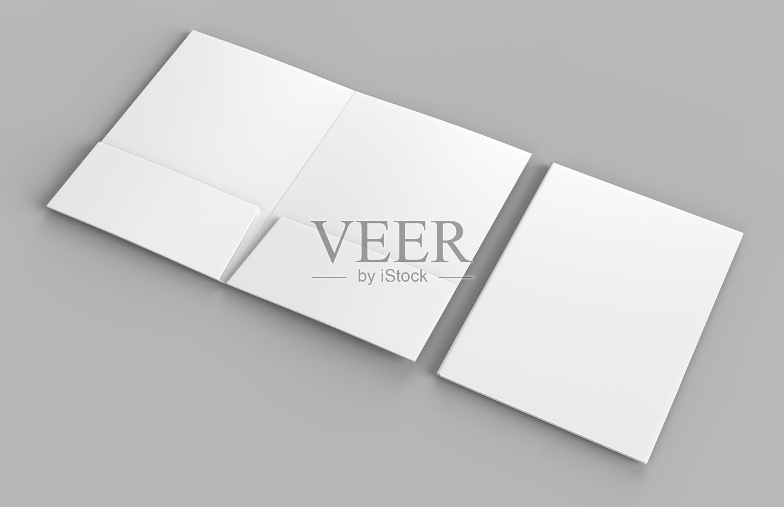 空白的白色加强口袋文件夹在灰色背景上模拟。3 d渲染。照片摄影图片