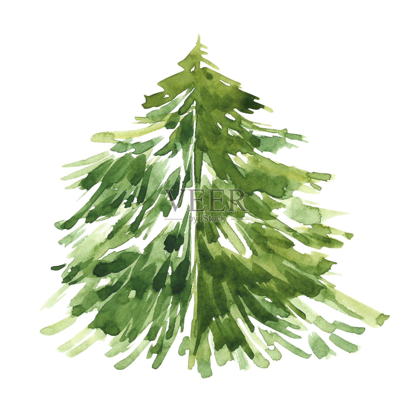 水彩手绘的垃圾圣诞树在白色的背景。插画图片素材