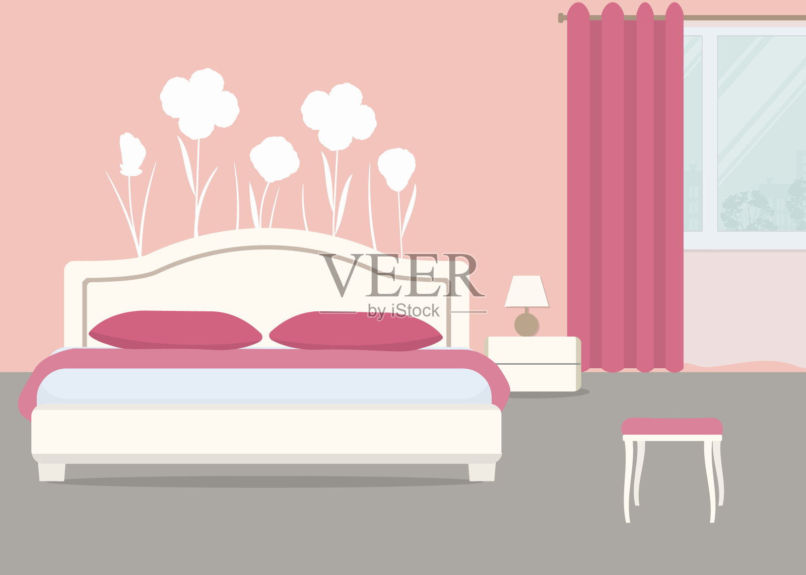粉红色的卧室插画图片素材
