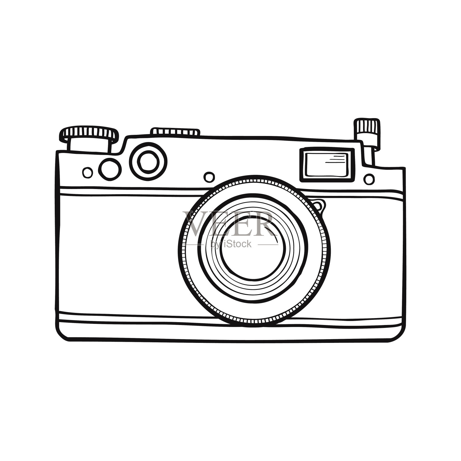 矢量黑白插图与复古照片相机设计元素图片