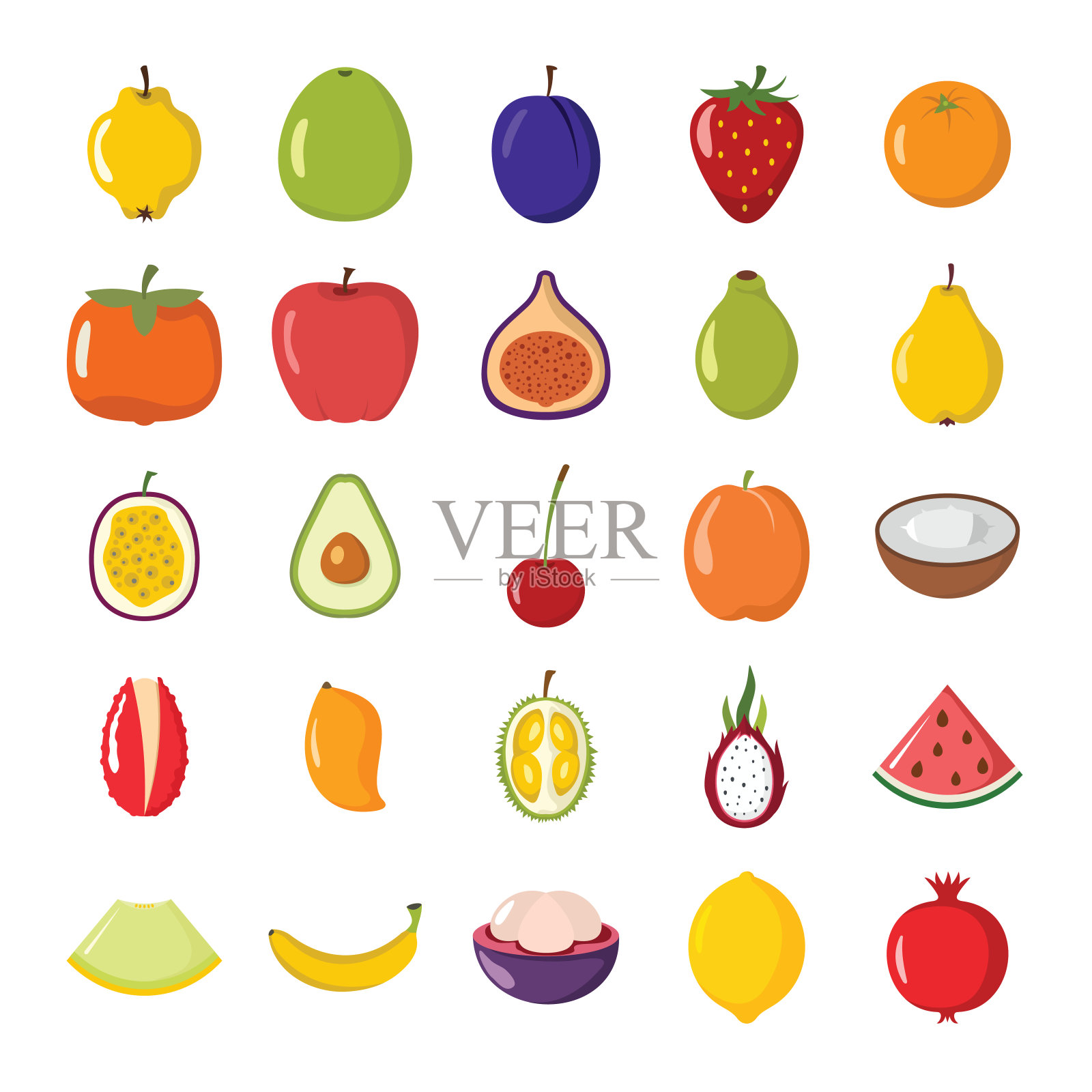 一套彩色卡通水果图标设计元素图片