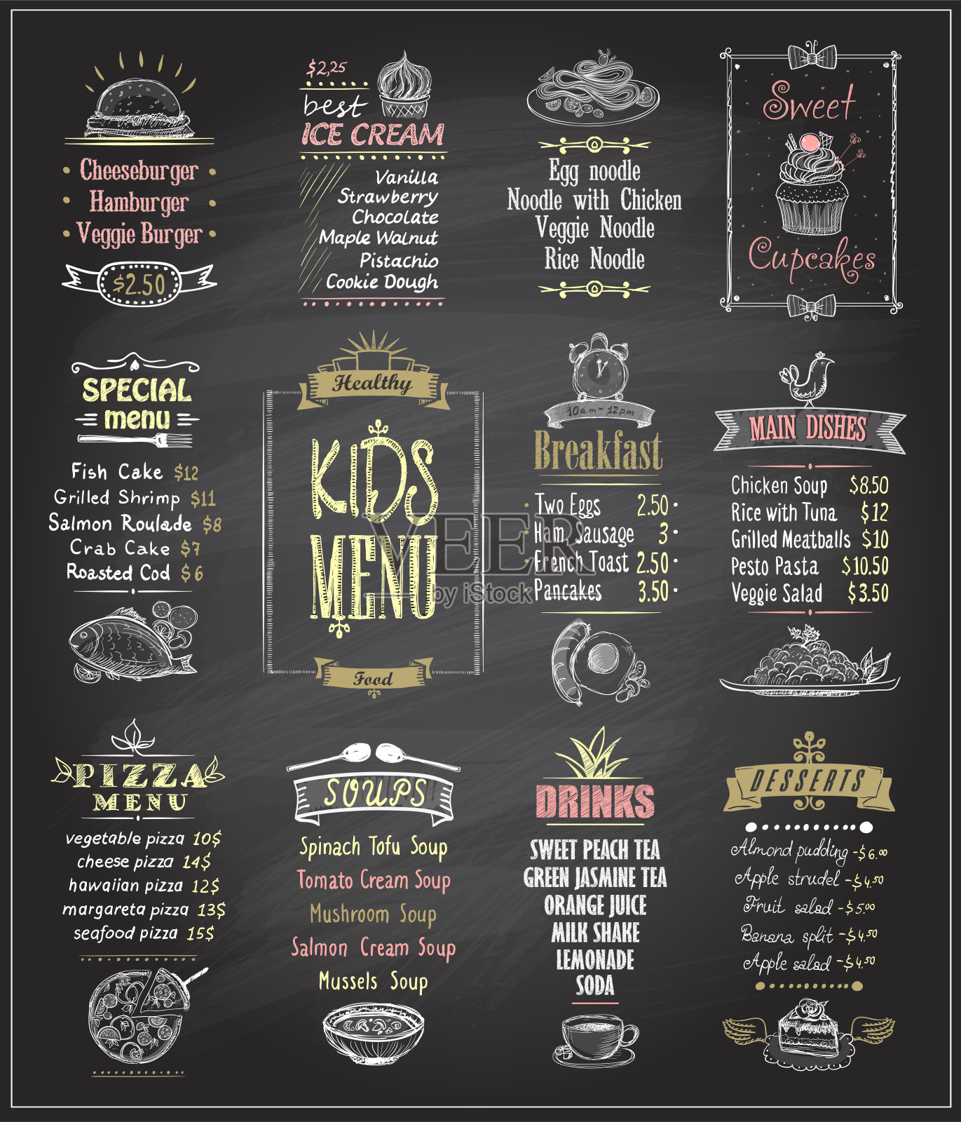 儿童菜单，黑板设计集设计模板素材